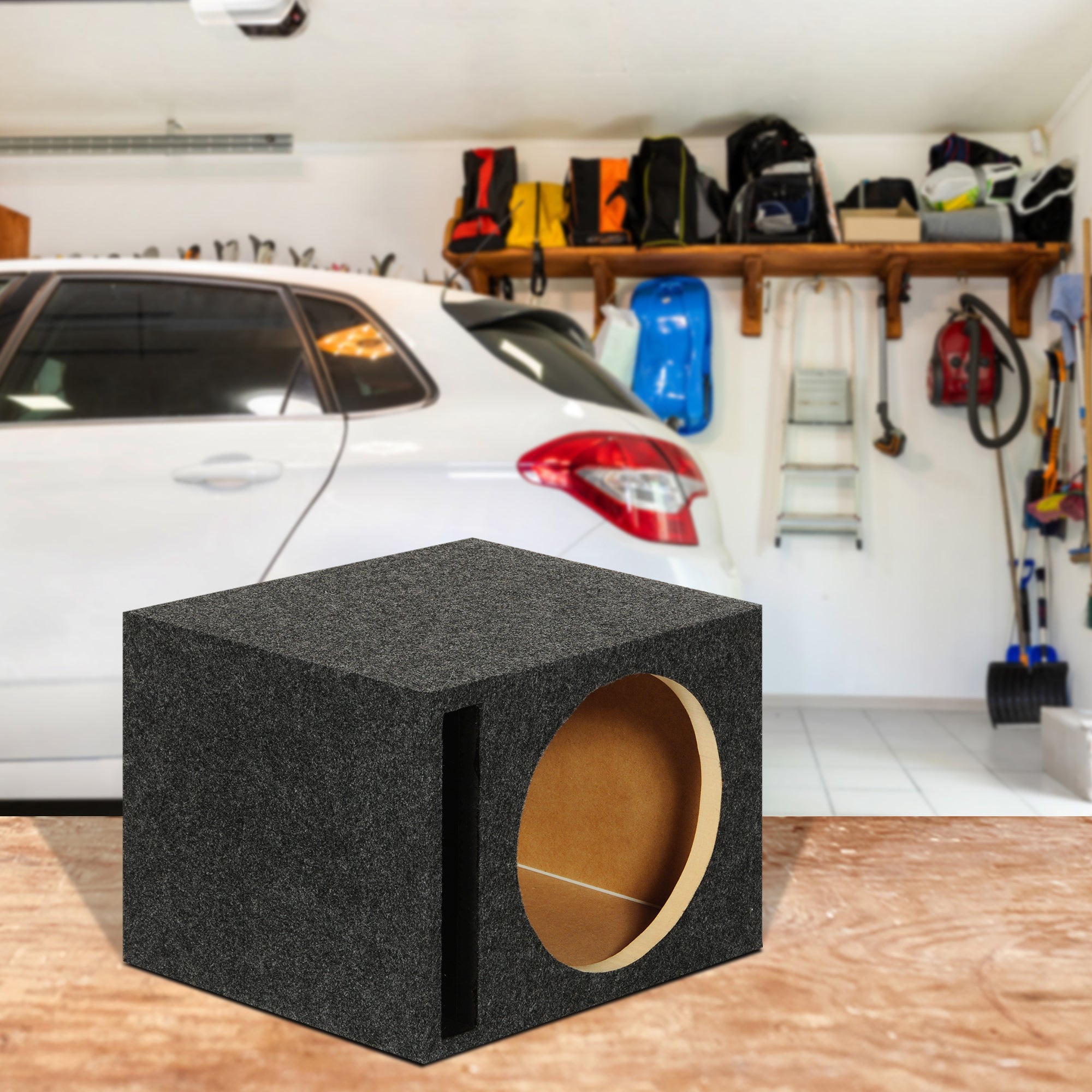 QPower 10" Heavy-Duty Single Vented Subwoofer Enclosure Woofer Box, Gray (Used) - VMInnovations