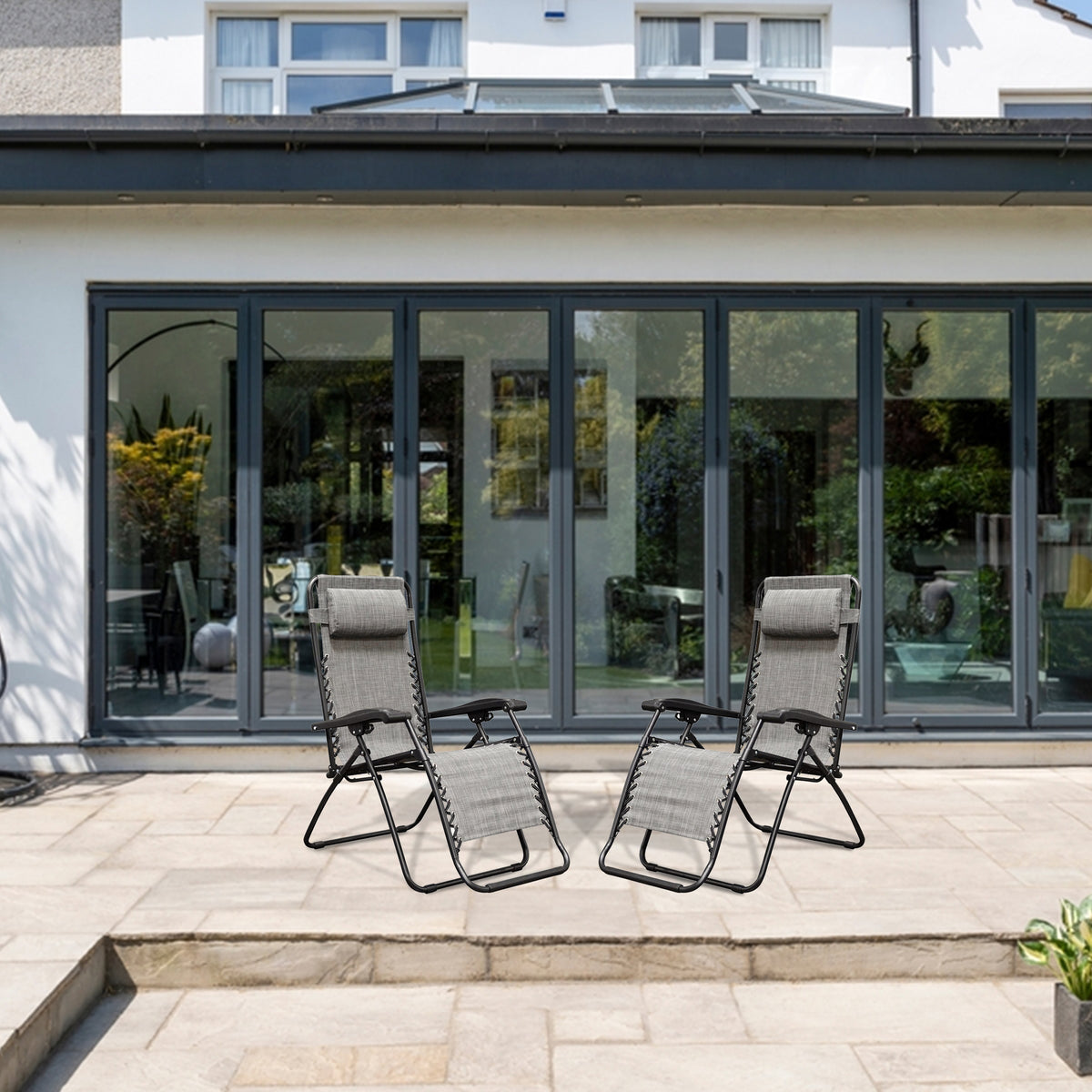 Caravan Canopy Infinity Zero Gravity Steel Patio Deck Chair-Grey (Pair)(Damaged)