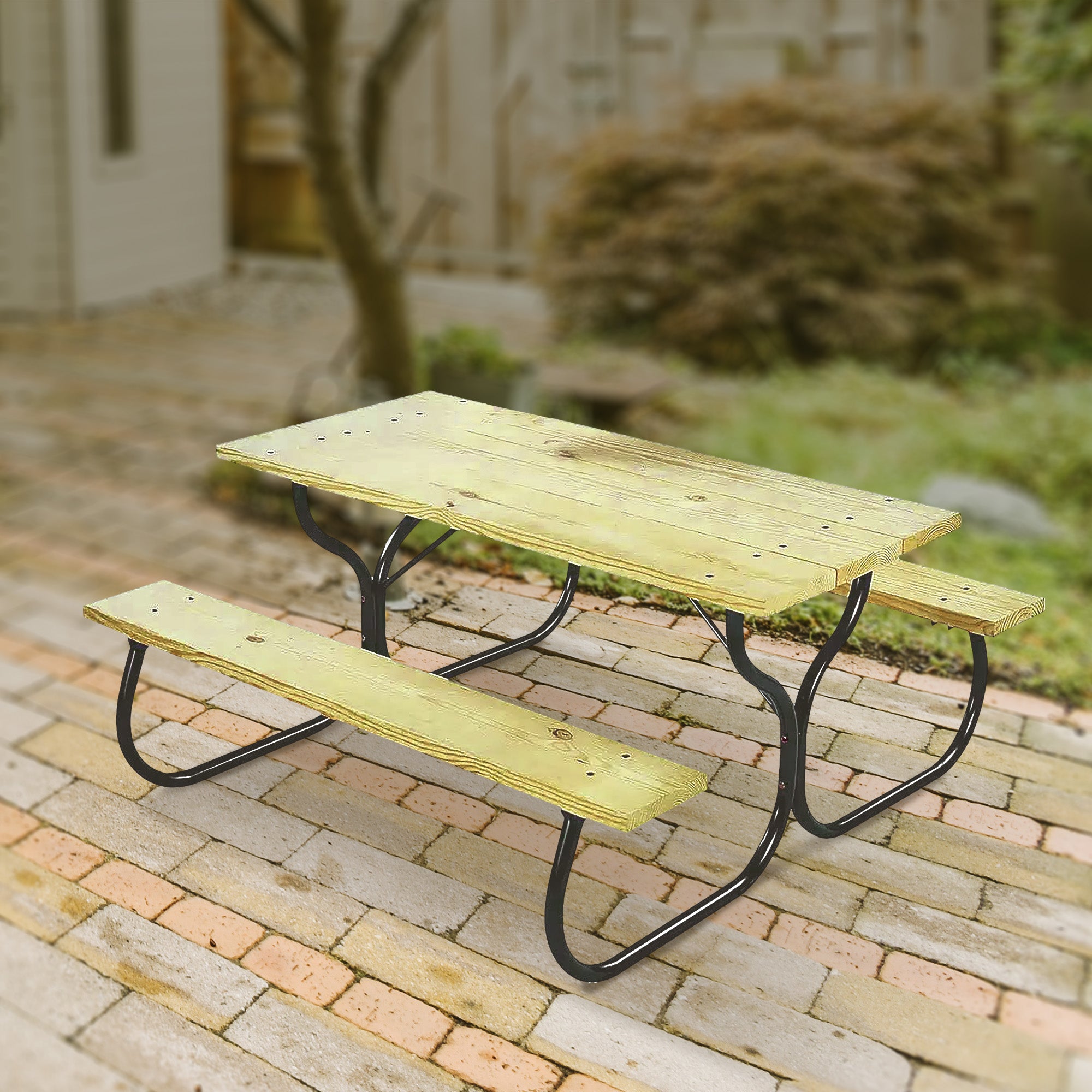 Jack Post Fiesta Charm Outdoor DIY Steel Frame for Wooden Picnic Table, Black - VMInnovations