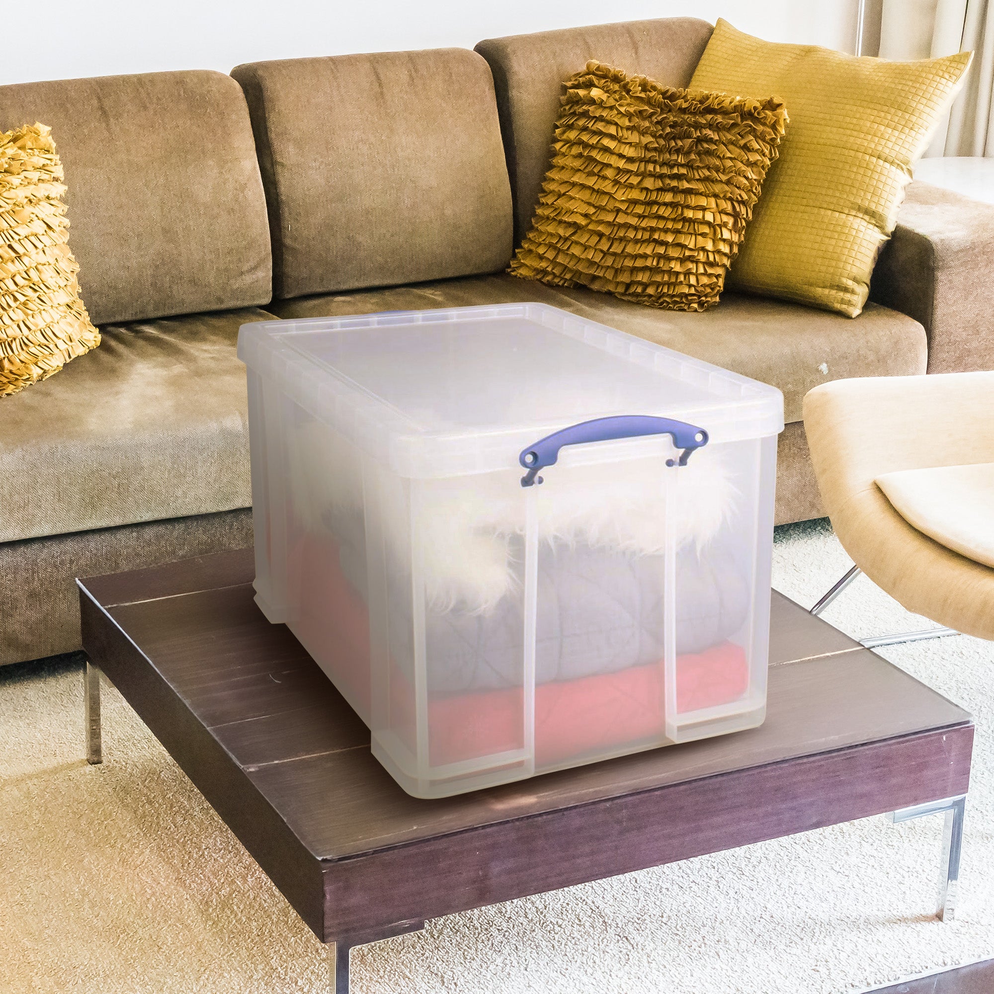 Really Useful Box 84L Container w/Snap Lid & Clip Lock Handle, Clear (Used)