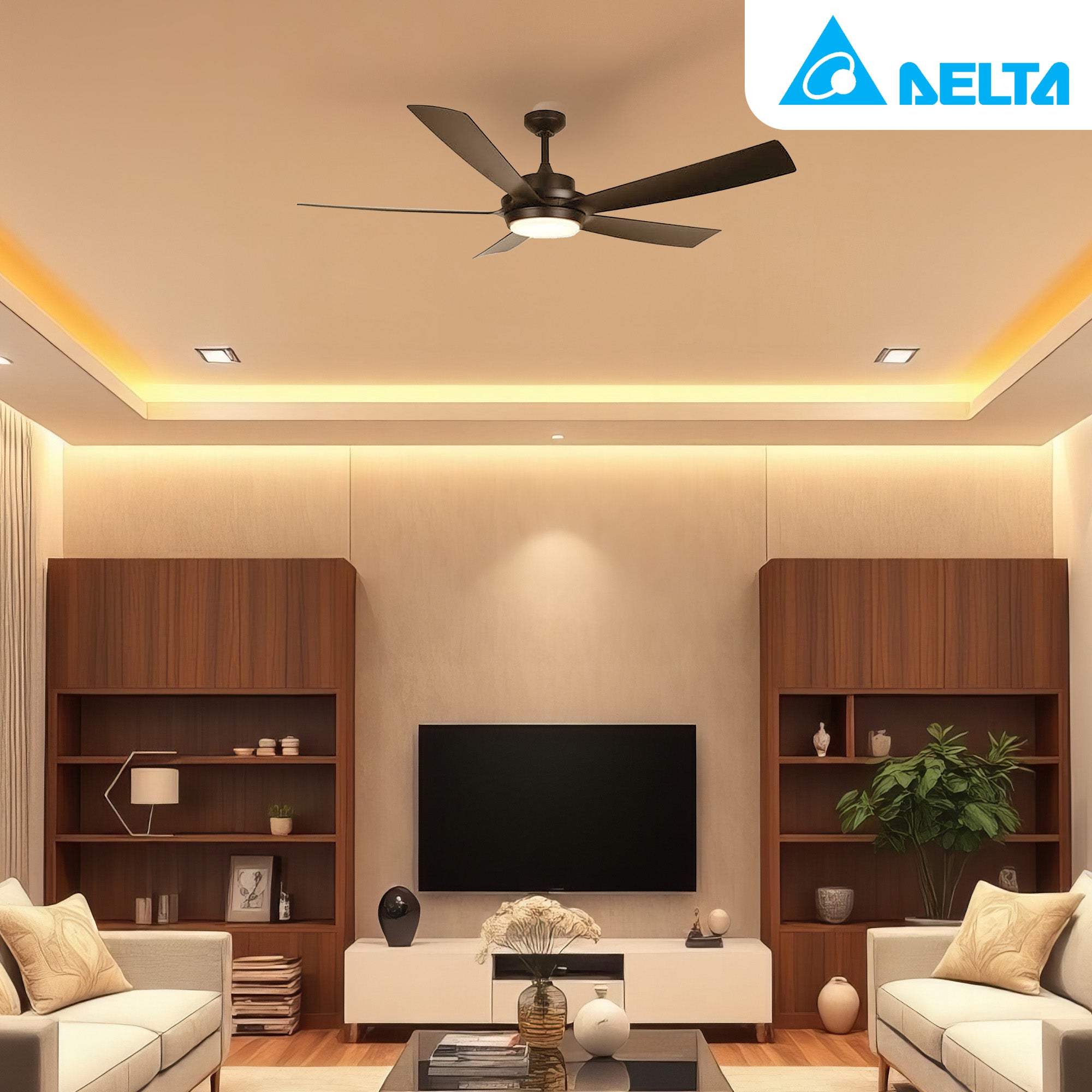 Delta Breez Pleasanton 60" Ceiling Fan w/LED, Remote, Indoor/Outdoor,Black(Used) - VMInnovations