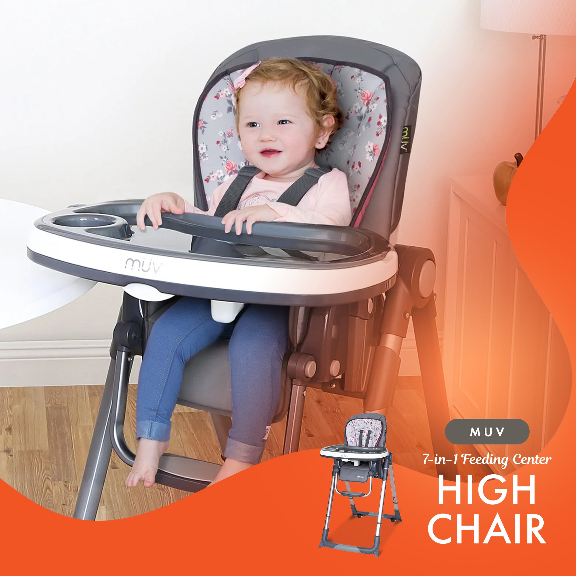 Baby Trend MUV 7-in-1 Feeding Center High Chair, Infant to Youth Seat (Open Box) - VMInnovations