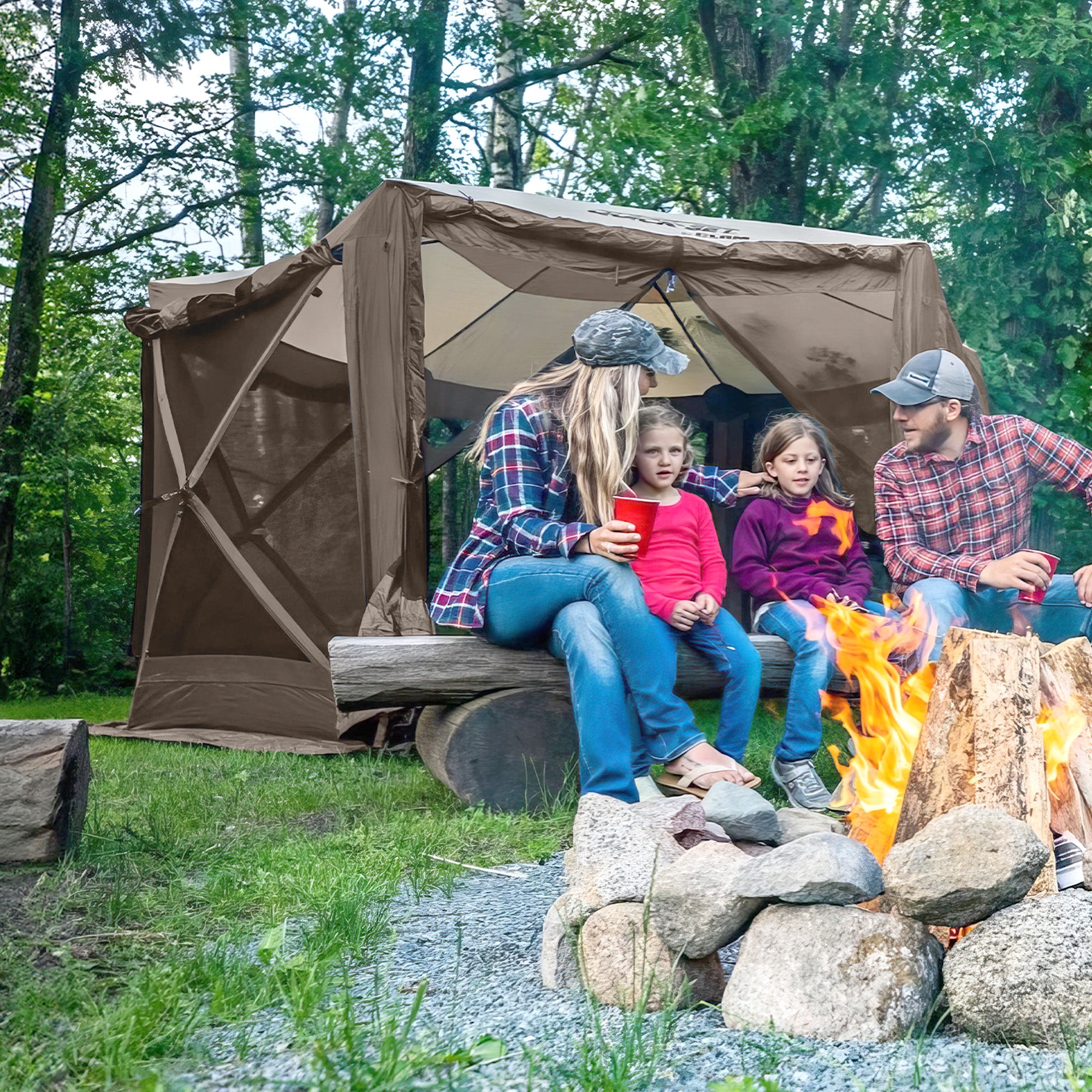Clam Pavilion Camper 10' x 10' 8 Person Pop Up Camping Canopy, Brown (For Parts) - VMInnovations