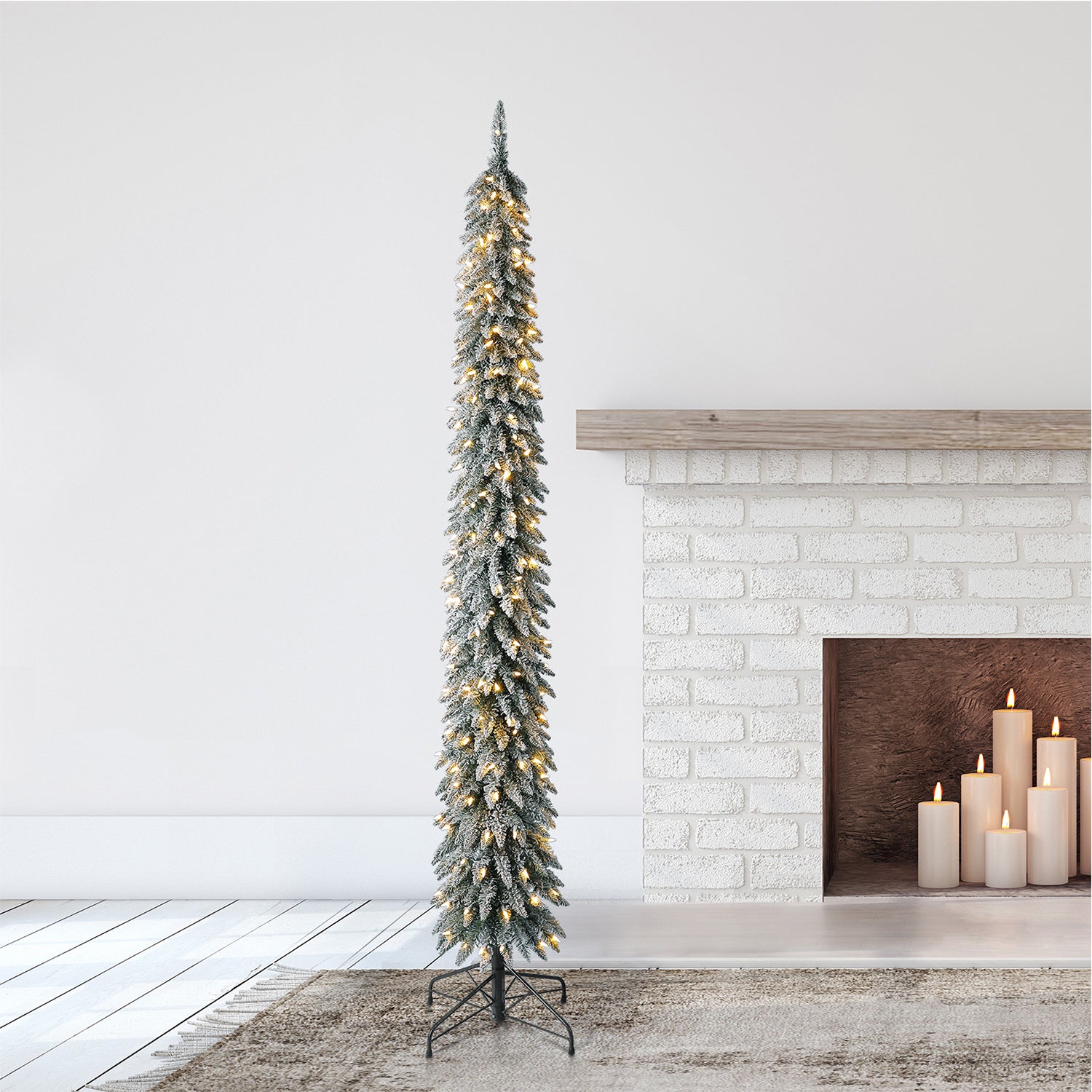Home Heritage Albert 7' Flocked Pencil 200 LED Pre-Lit Artificial Christmas Tree