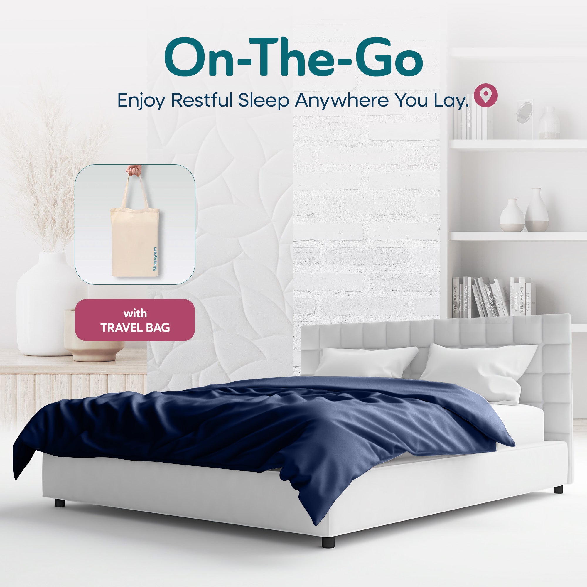 Sleepgram Supima 400 Thread Count Duvet Cover w/Travel Bag, Twin, Blue(Open Box) - VMInnovations