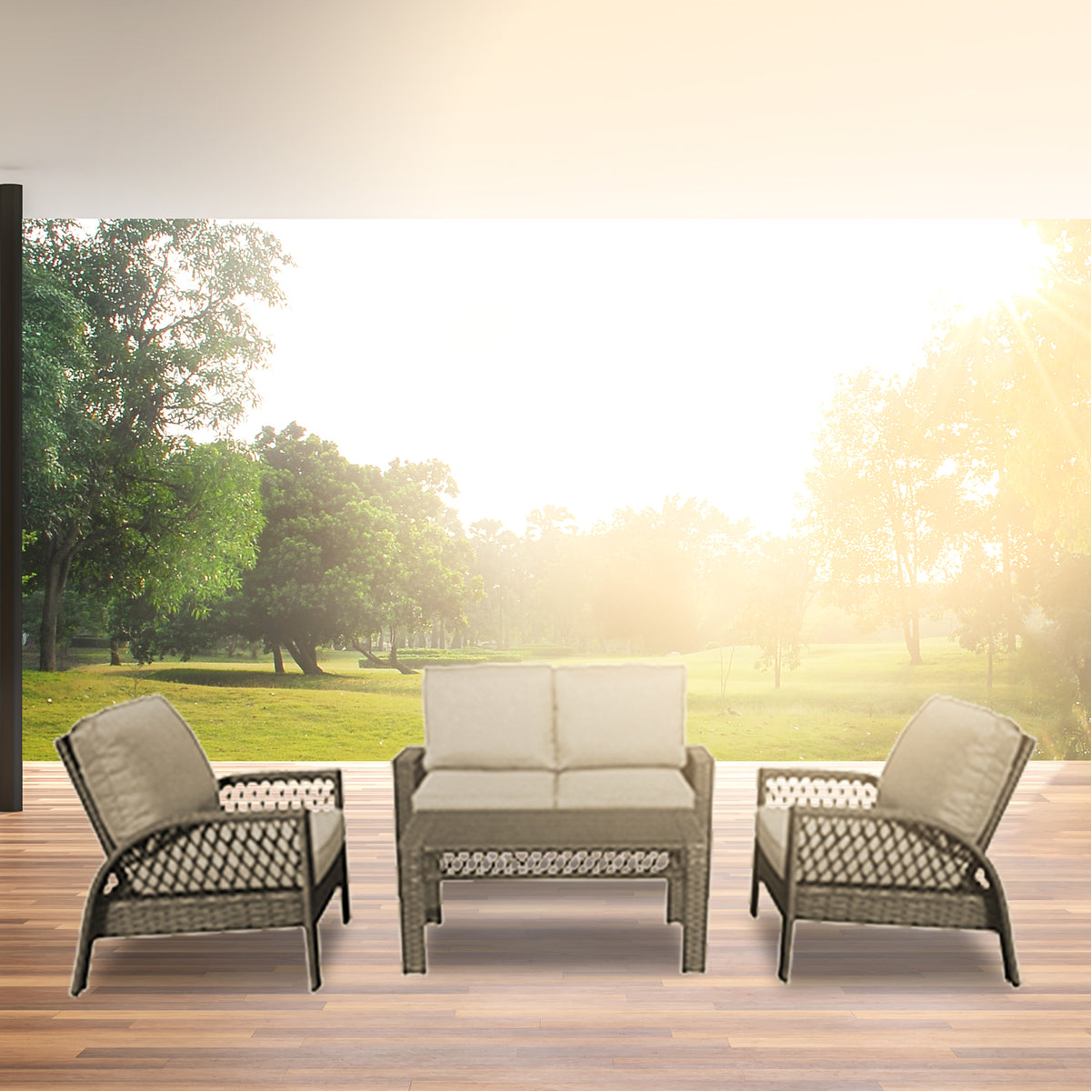 Four Seasons Courtyard Coral Bay 4 Piece Deep Seating Set with Cushioned Chairs