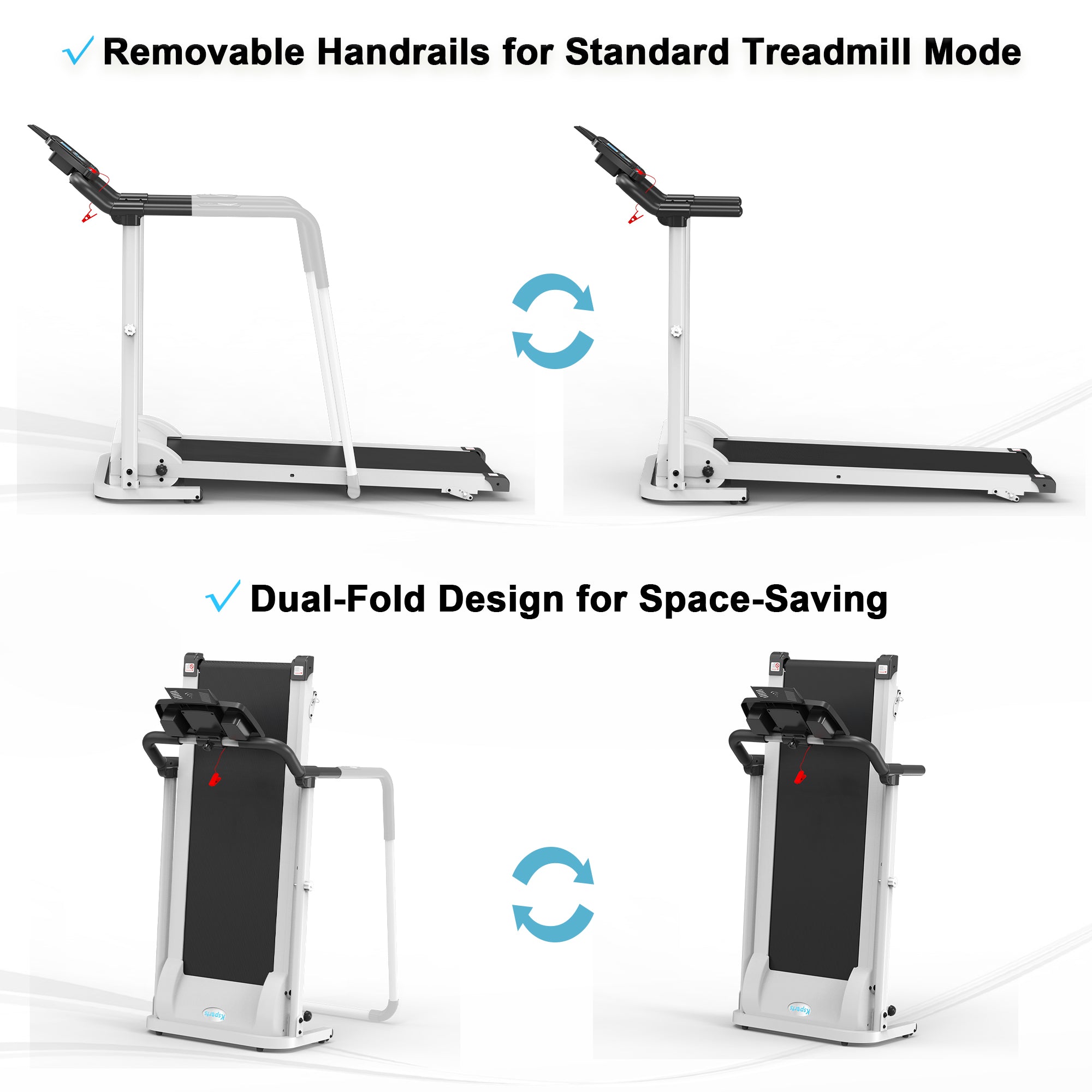 Ksports Advanced Rehab Treadmill 2.25 Horsepower Motor, Bluetooth Kinomap, White - VMInnovations