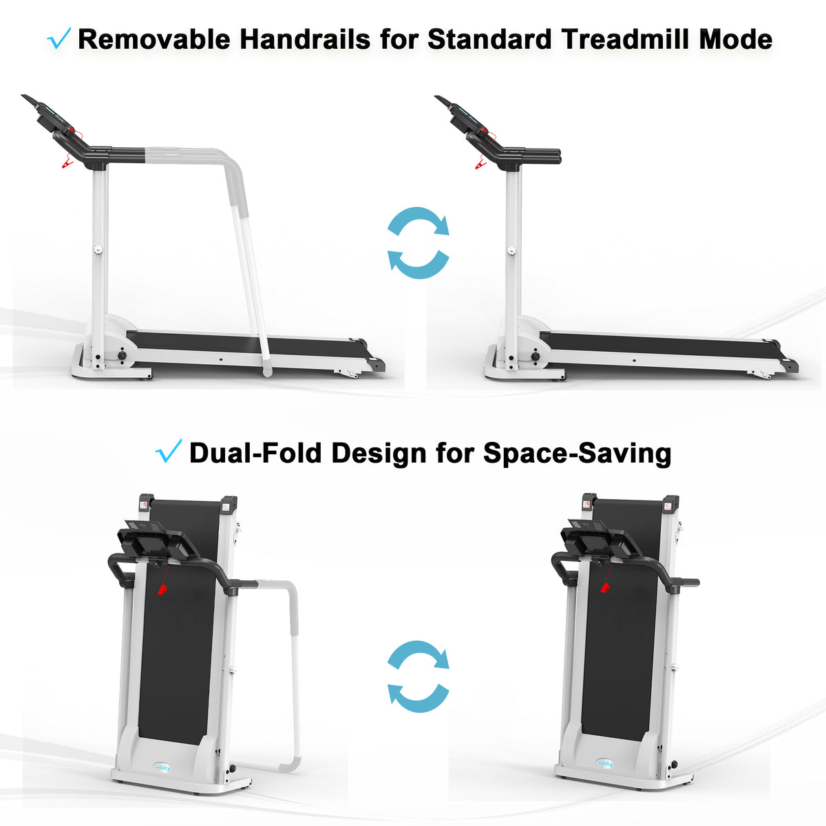 Ksports Rehab Treadmill 2.25 HP Motor, Bluetooth Kinomap, White (Open Box) - VMInnovations