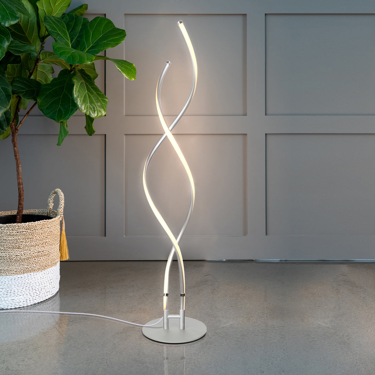 Brightech Embrace LED 2 In 1 Spiral Bright Standing Floor Lamp, Platinum Silver (Refurbished)