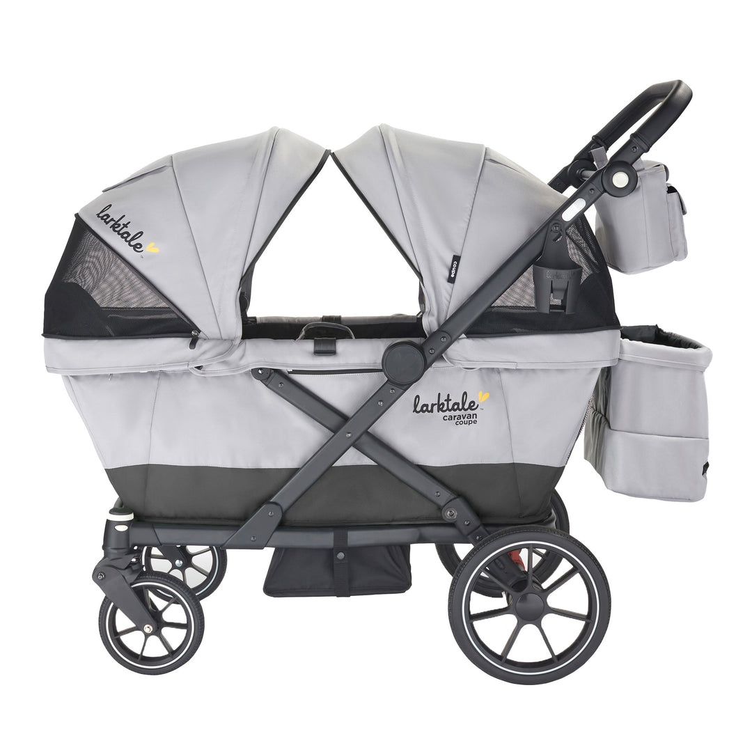Larktale Caravan Coupe V2 Compact Stroller, Reclining 2-Seat Wagon, Gray/Black