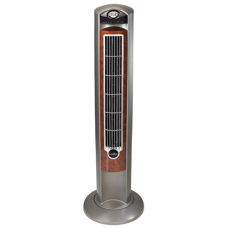 Lasko Wind Curve Nighttime Setting Tower Fan with Remote, Silverwood (2 Pack)