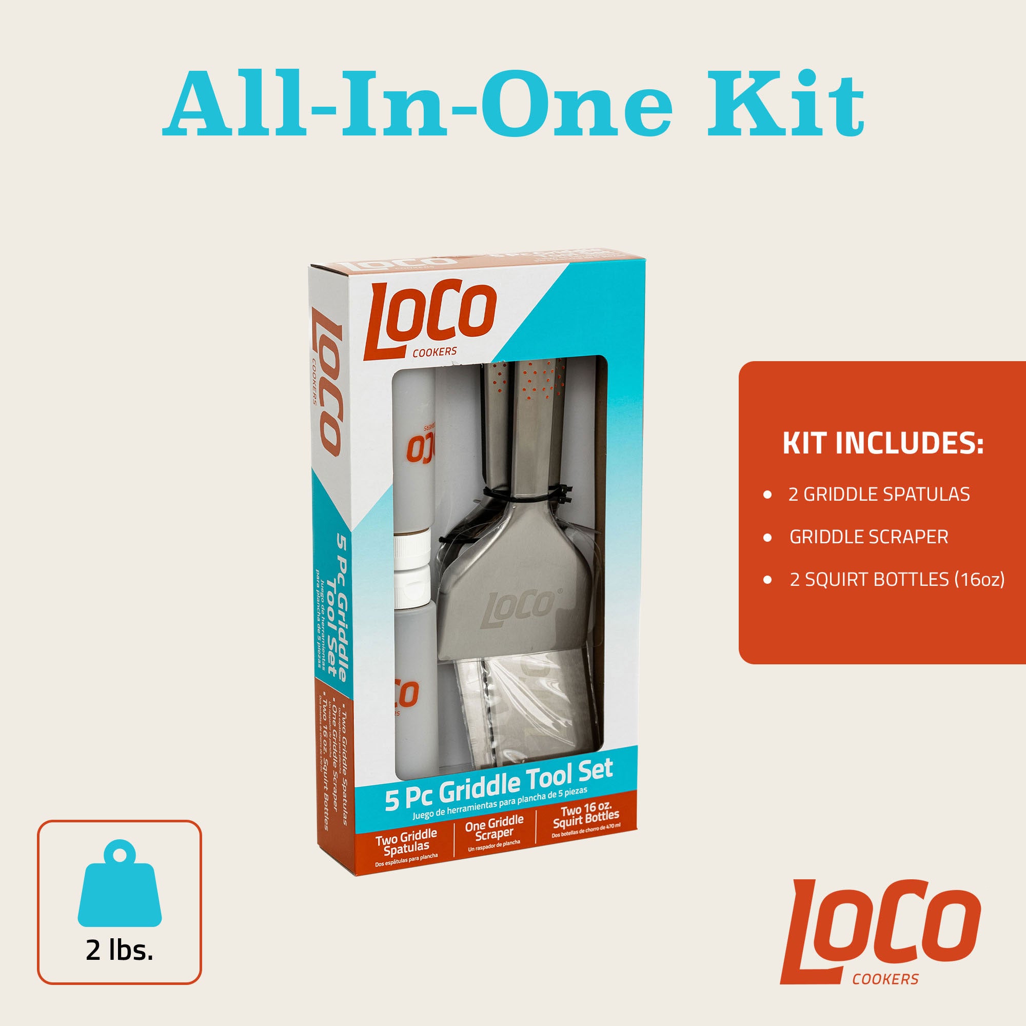 Loco Cookers 5 Piece Griddle Cooking Accessory Kit with Spatulas and Scraper - VMInnovations