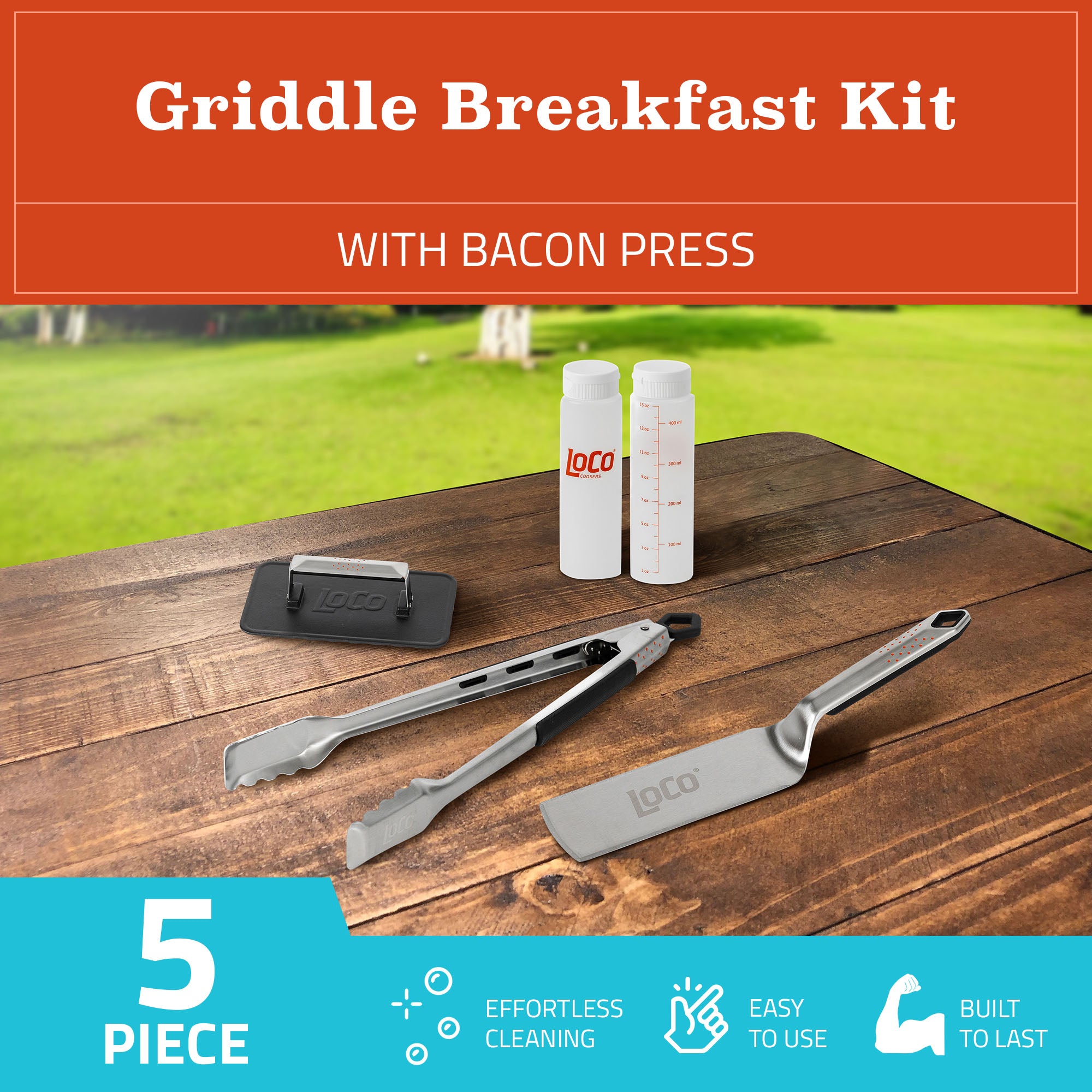 Loco Cookers 5 Piece Griddle Breakfast Cooking Accessory Kit with Bacon Press - VMInnovations