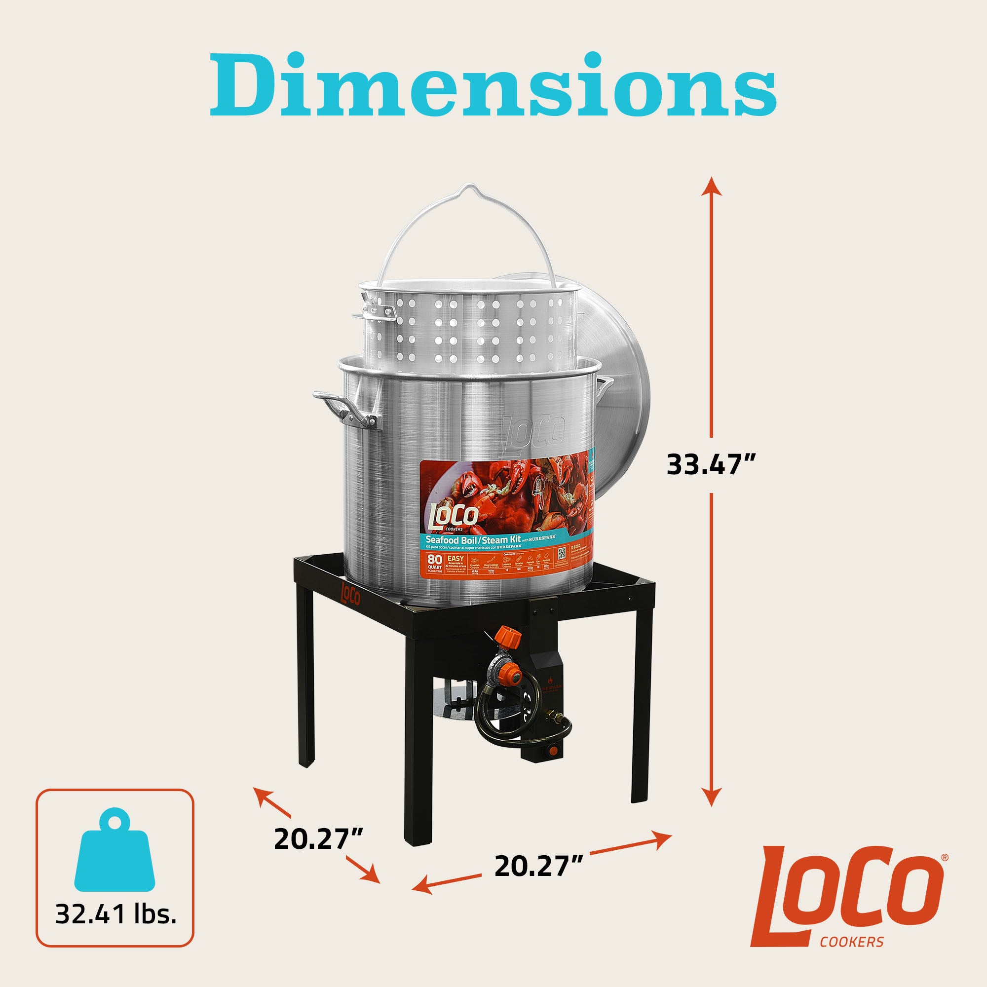 Loco Cookers 80 Quart SureSpark Seafood Boil and Steam Kit with Twist and Drain - VMInnovations
