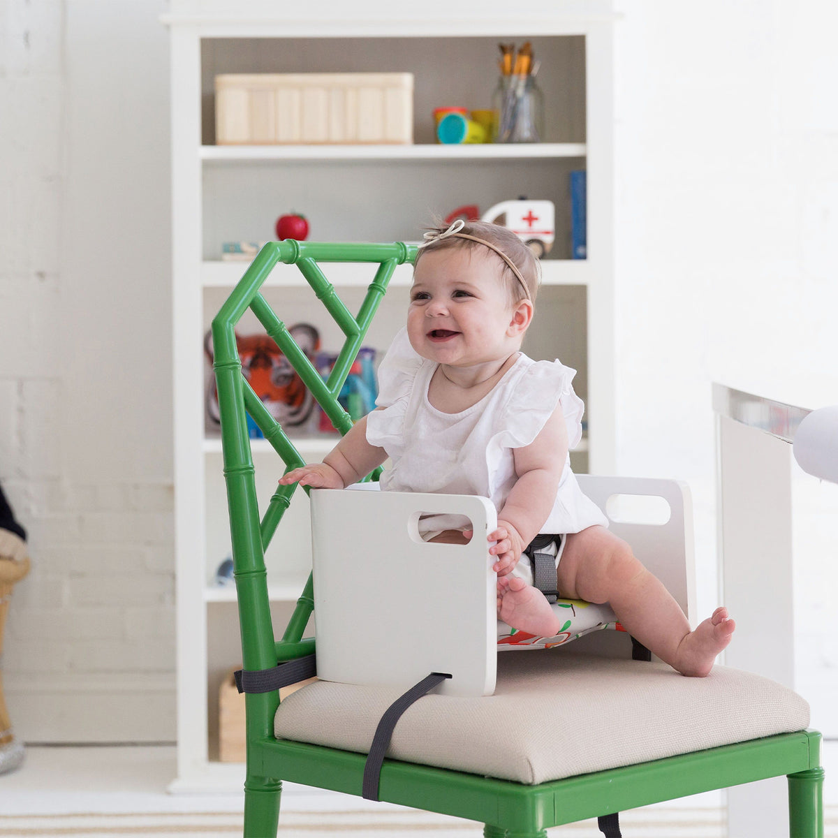Little Partners MOD Baby Toddler Wood Booster Seat w/ Cushion, Pears, Soft White - VMInnovations