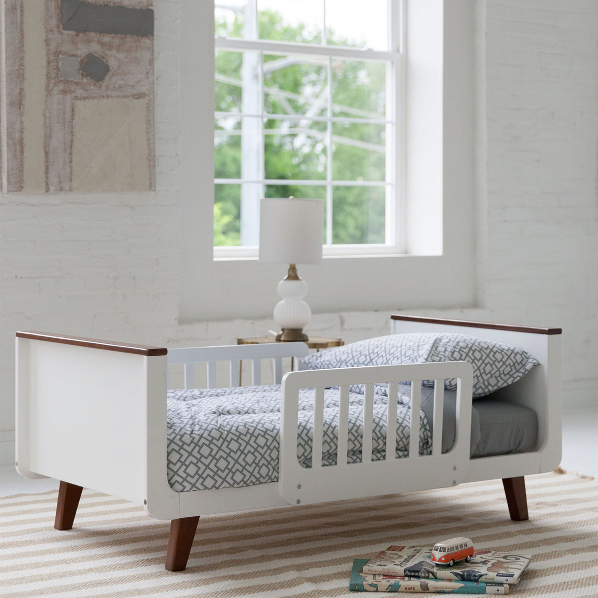 Little Partners MOD Wooden Toddler Bed w/ Head & Foot Board, White with Espresso - VMInnovations