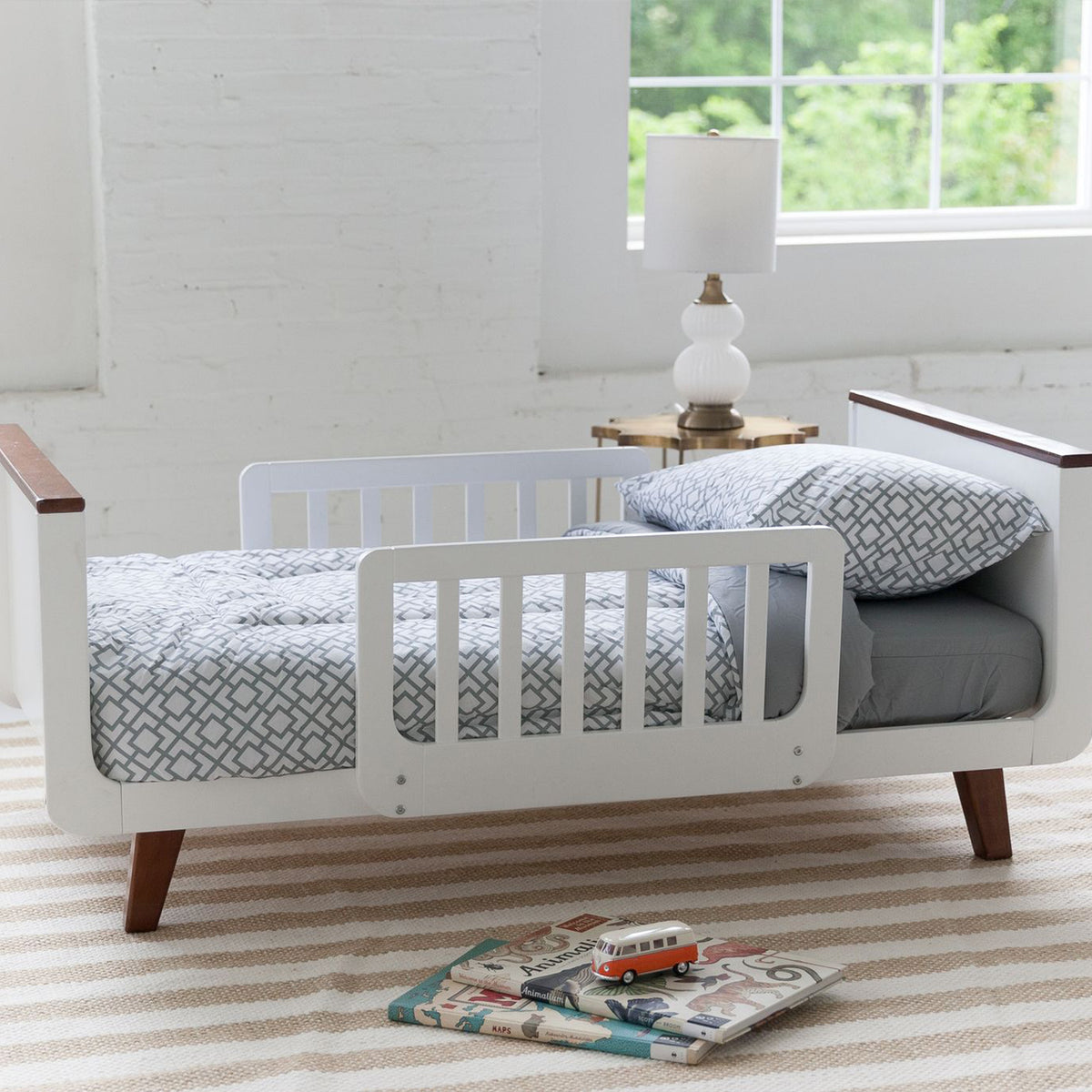 Little Partners MOD Wooden Toddler Bed w/ Head & Foot Board, White with Espresso - VMInnovations