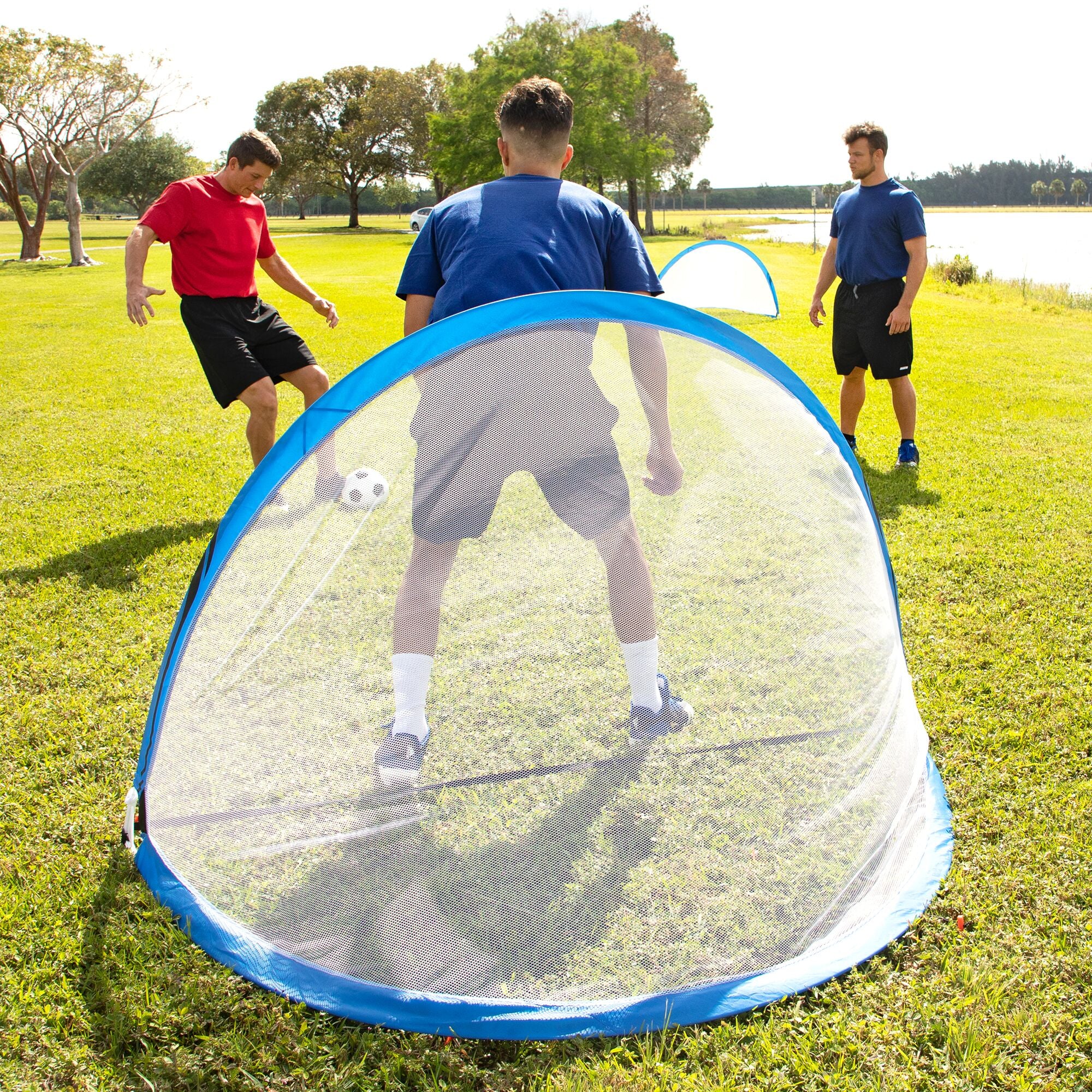 Training Equipment Pair of 6 Ft Pop Up Soccer Goals w/ Cones, Blue (Open Box)
