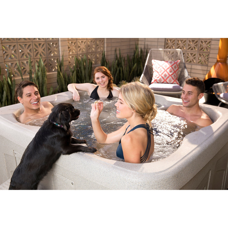 LifeSmart LS100 Sand 4 Person Plug and Play Square Hot Tub Spa with Black Cover
