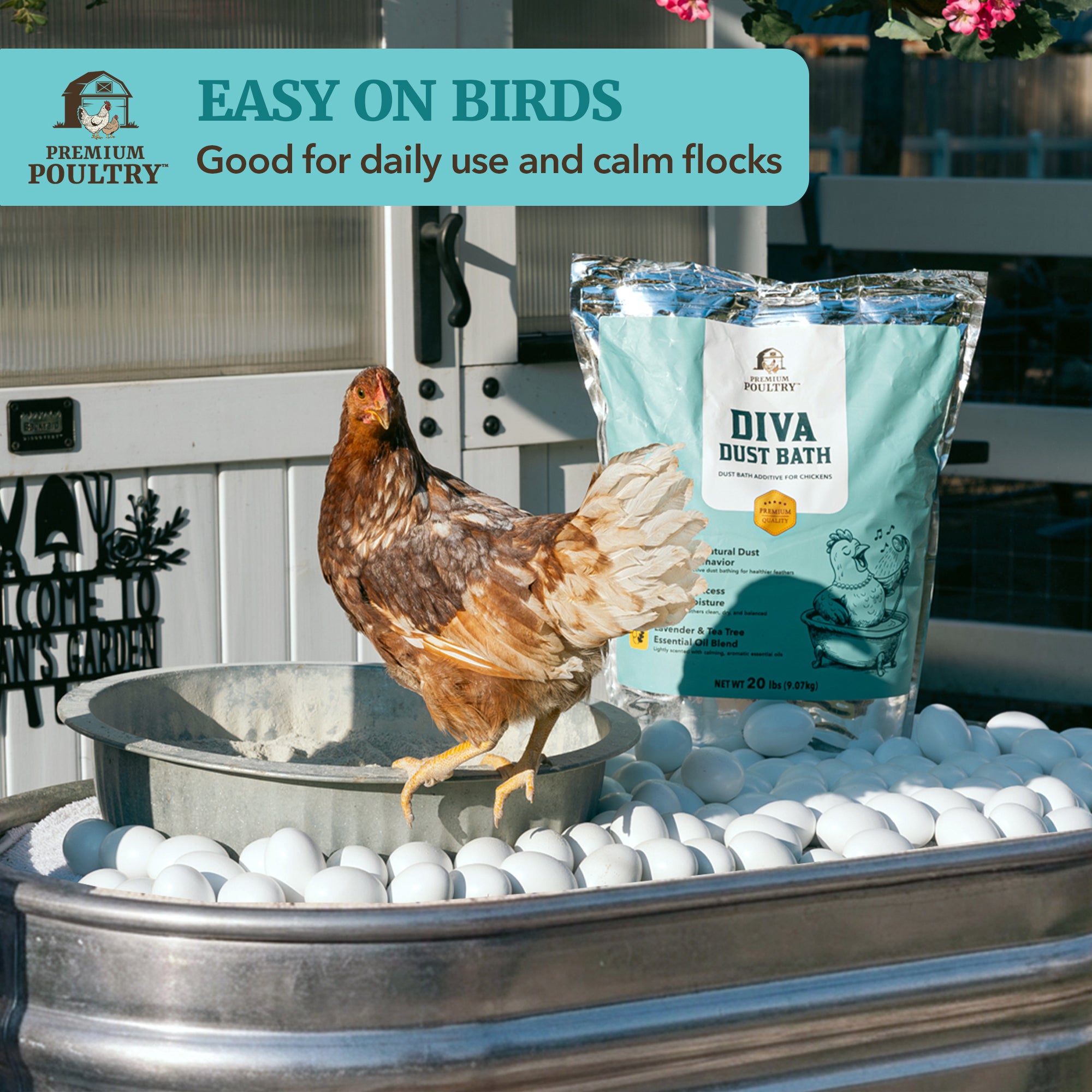 Premium Poultry Diva Dust Bath with Lavender & Tea Tree, Chicken Coop, 20 Lb Bag
