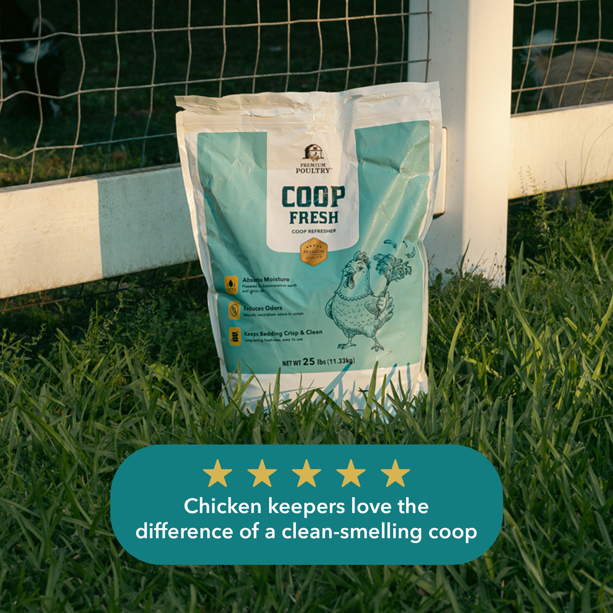 Premium Poultry Coop Fresh, Odor & Moisture Control for Chicken Coop, 25 Lb Bag - VMInnovations