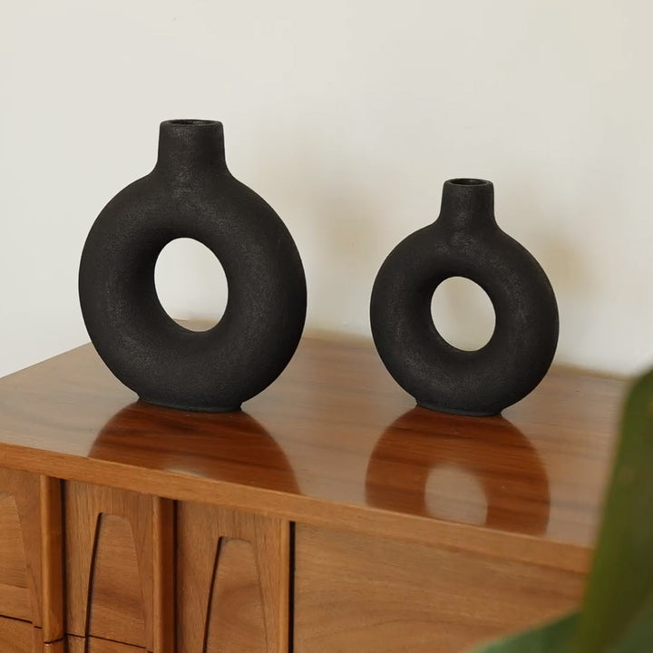 Villa Moda Oona Decorative Modern Ring Vase, Medium, Black - VMInnovations
