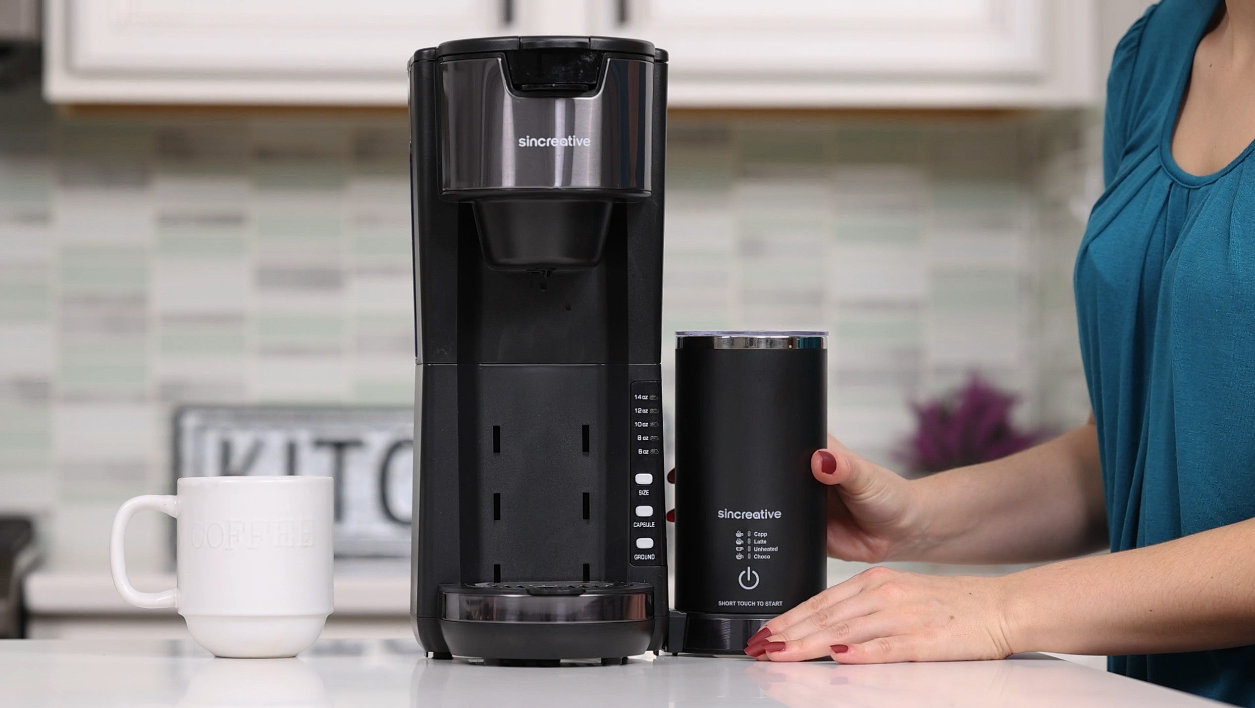 Sincreative Single Serve Coffee Maker Cappuccino Machine w/ Milk Frother (Used) - VMInnovations