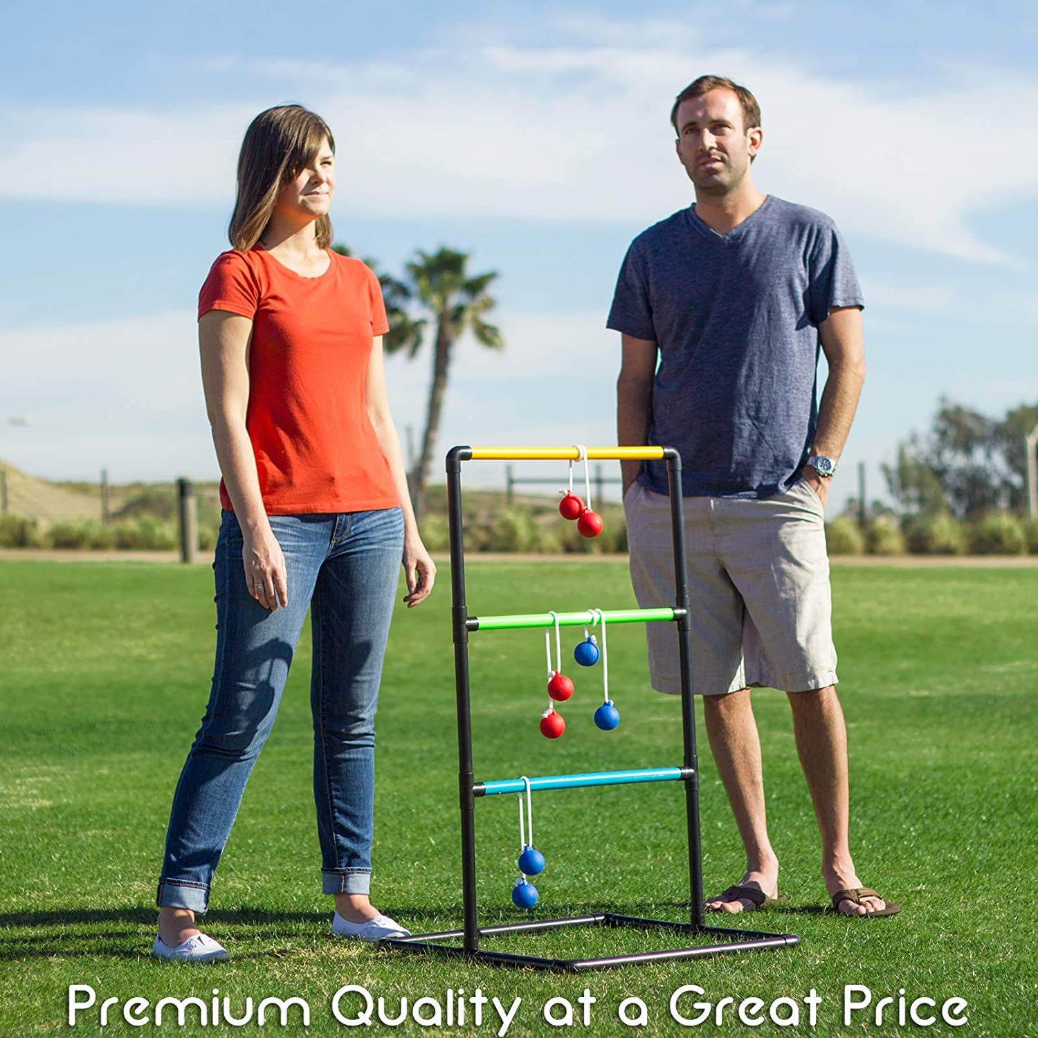 GoSports Ladder Toss Game with 6 Bolo Balls Indoor Outdoor Backyard Lawn Game - VMInnovations