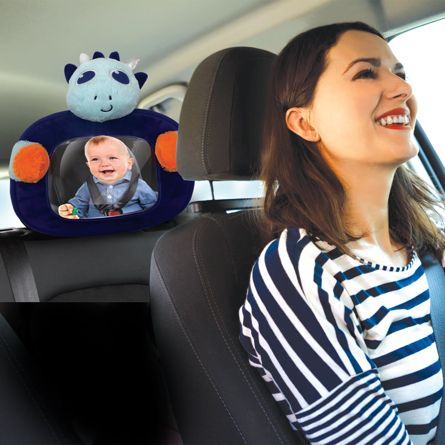 Little Tikes 360 Swivel Plush Dinosaur Back Seat Headrest Car Mirror, Blue(Used) - VMInnovations