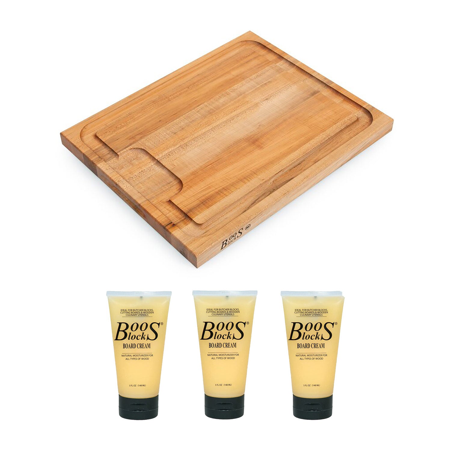 John Boos Maple Wood 21 Inch Au Jus Carving Board and Care Cream, 5 Oz (3 Pack)