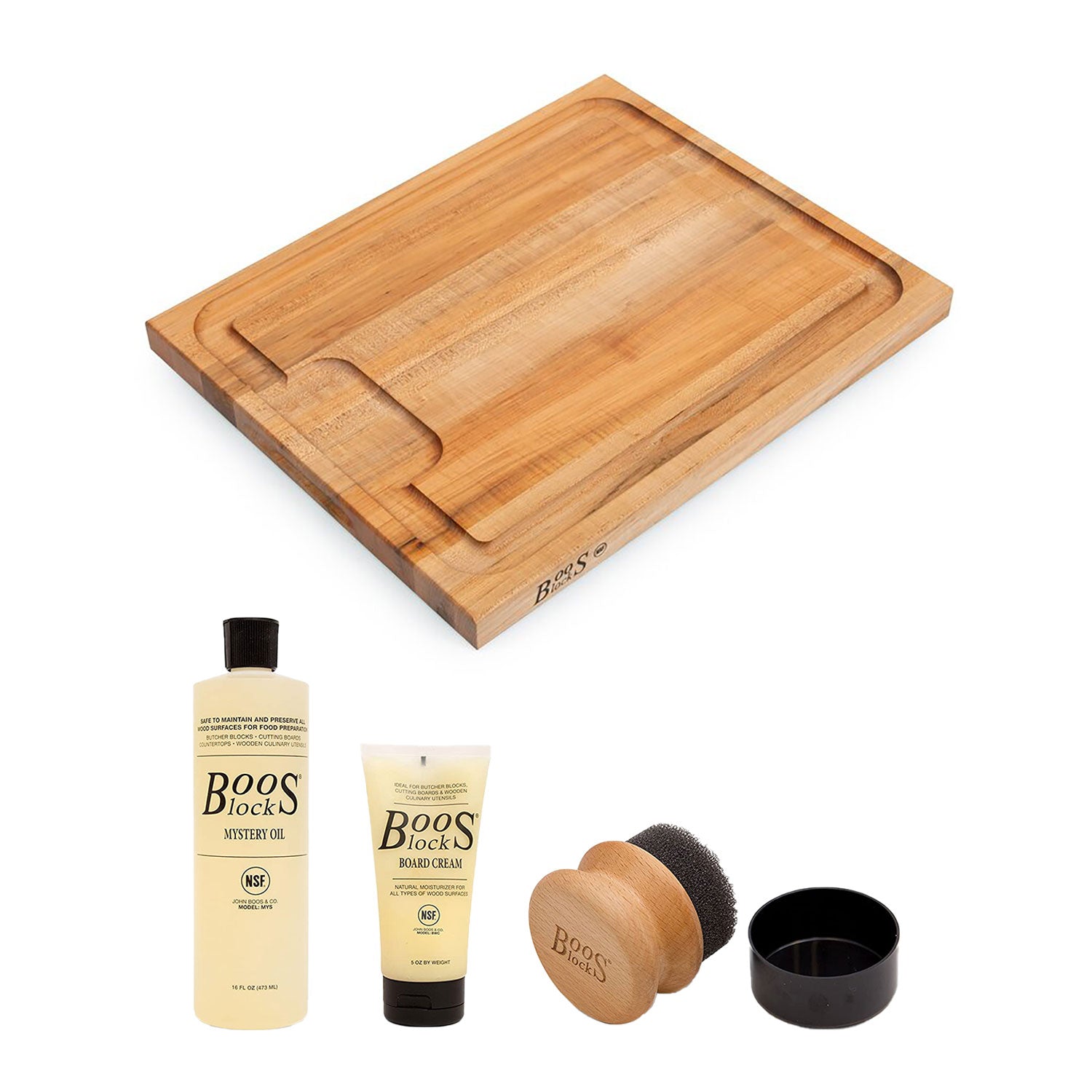 John Boos Maple Wood 21 Inch Reversible Au Jus Carving Board & 3 Piece Care Set - VMInnovations