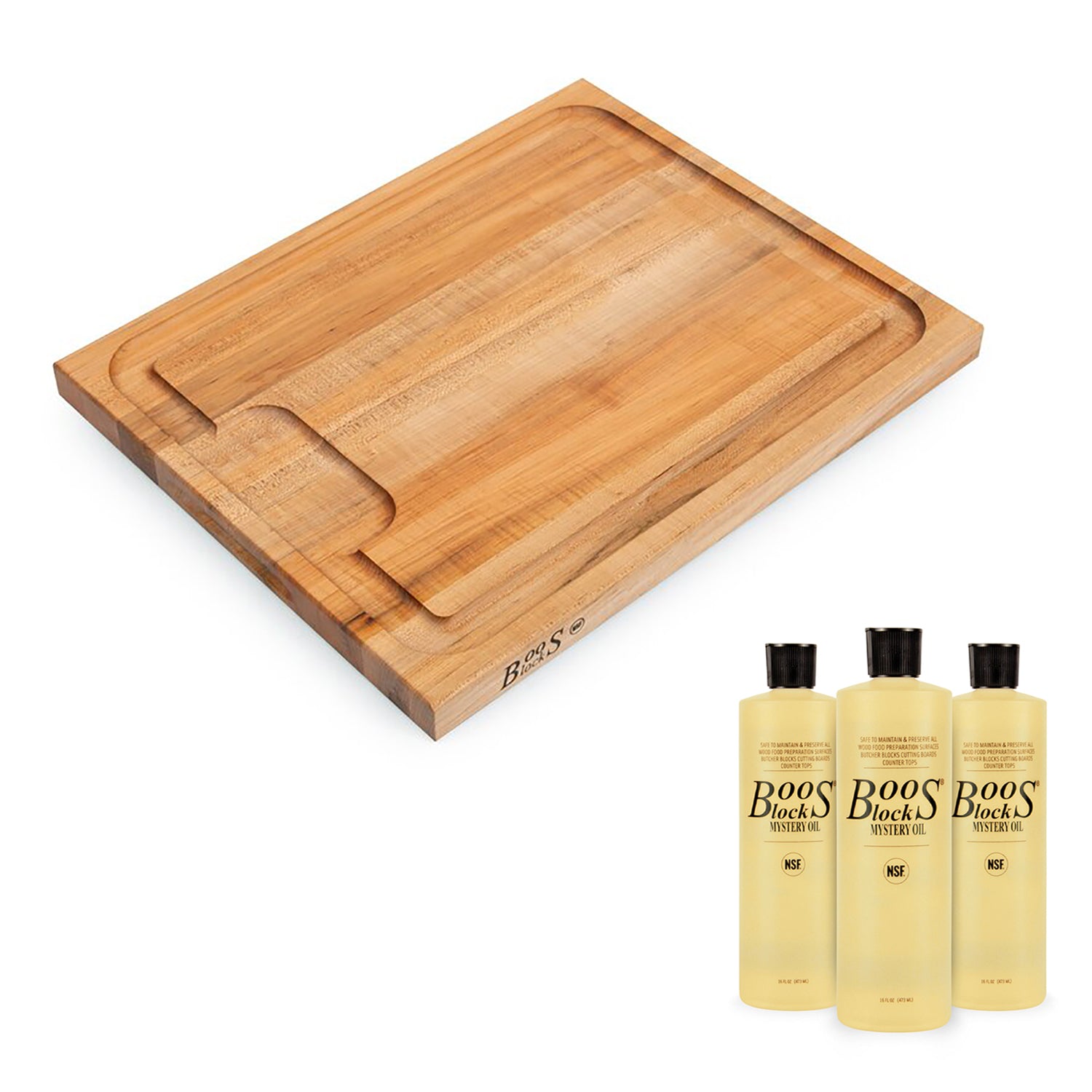 John Boos Reversible 21 Inch Cutting Board with Mystery Maintenance Oil (3 Pack)