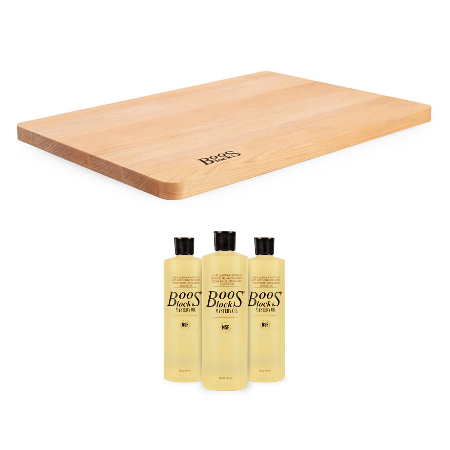 John Boos Reversible 18 x 13 Inch Cutting Board and 3 Piece Maintenance Oil Set
