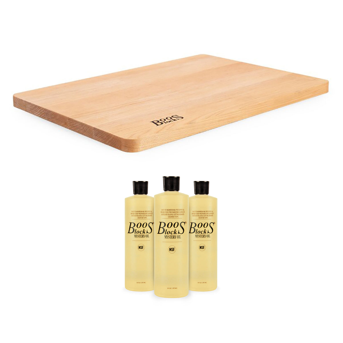 John Boos Reversible 18 x 13 Inch Cutting Board and 3 Piece Maintenance Oil Set