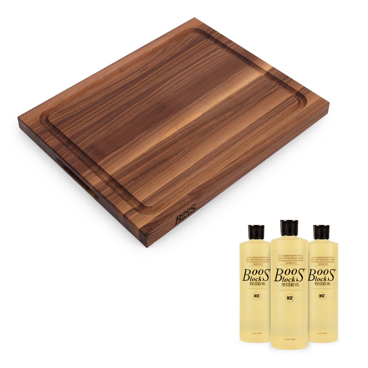 John Boos Reversible 17 x 21" Cutting Board with 3 Piece Maintenance Oil Set