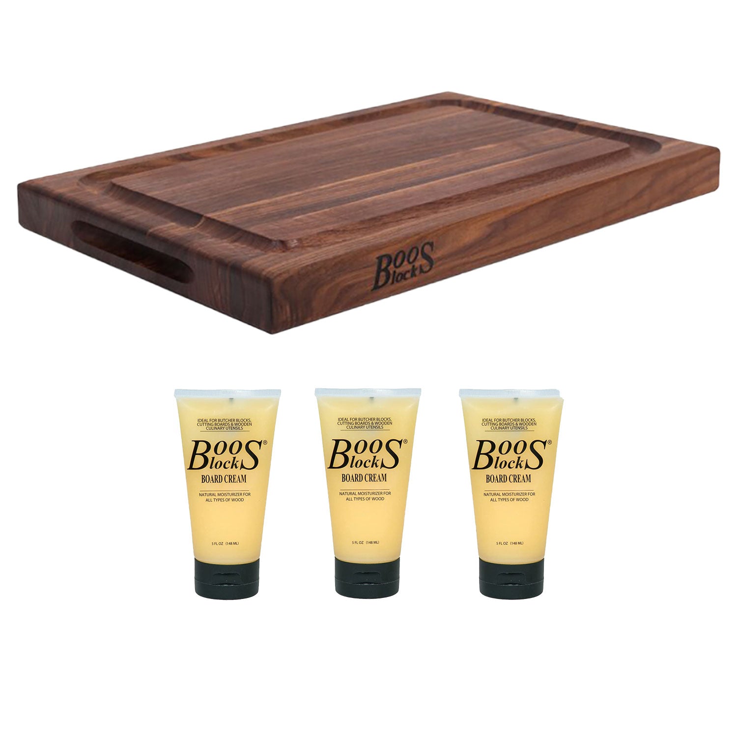 John Boos Walnut 18 Inch Edge Groove Carving Board & Care Cream, 5 Oz (3 Pack) - VMInnovations