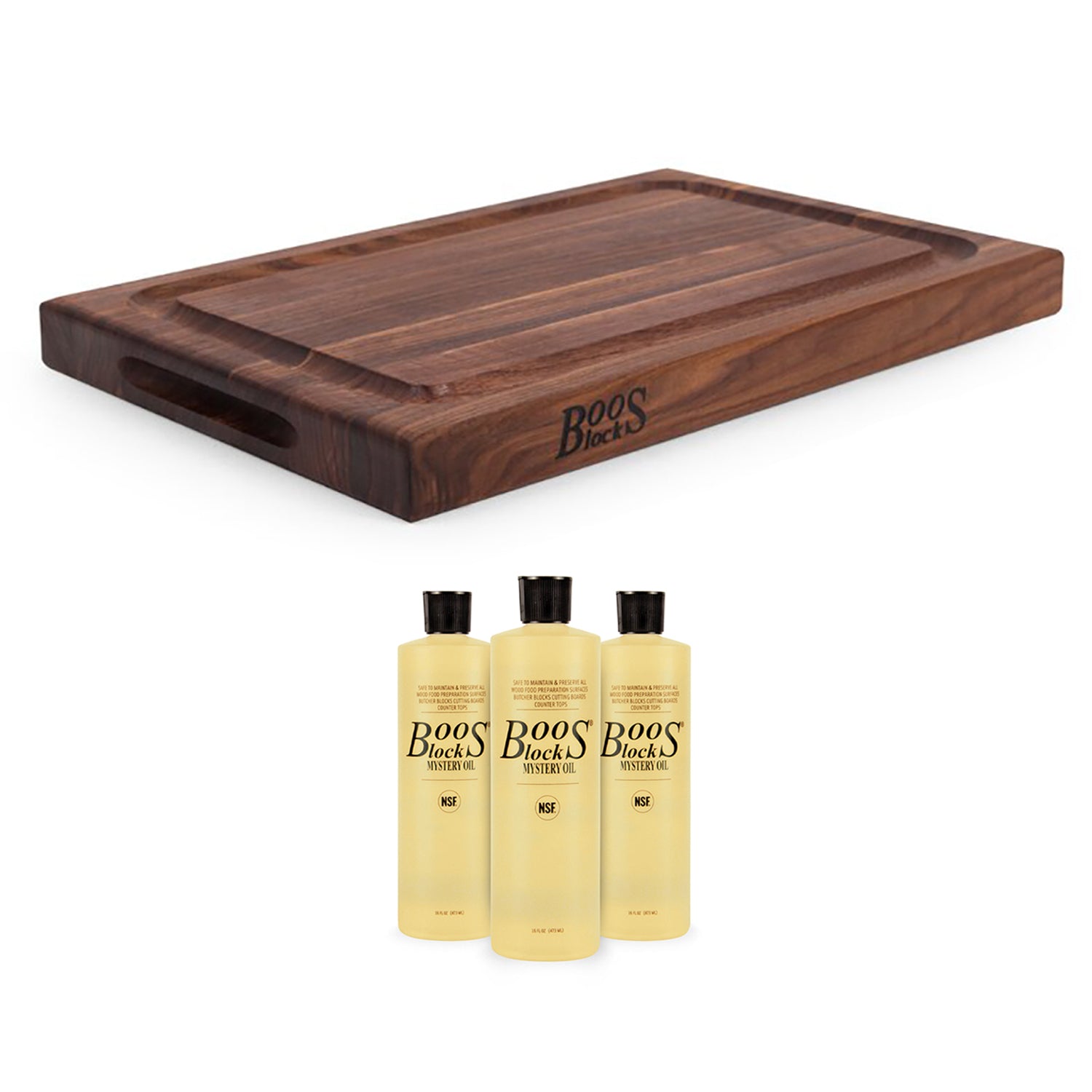 John Boos Reversible 12 x 18" Cutting Board with 3 Piece Maintenance Oil Set - VMInnovations