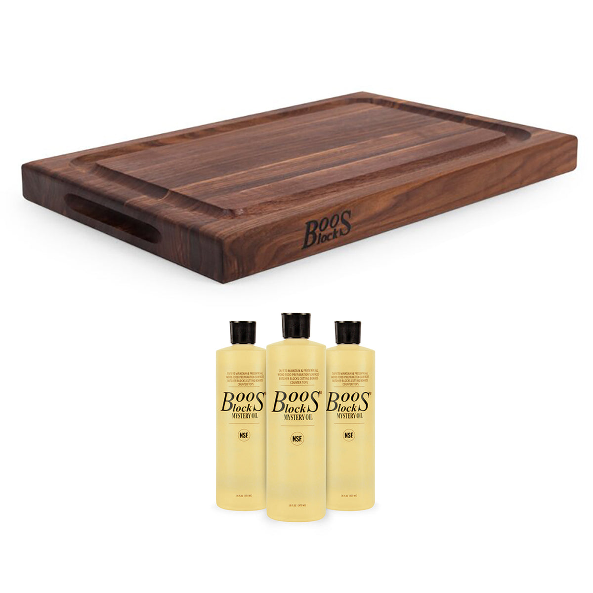 John Boos Reversible 12 x 18" Cutting Board with 3 Piece Maintenance Oil Set