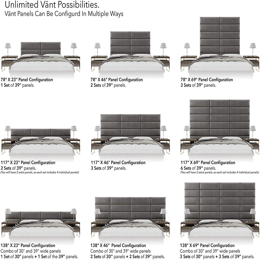 Vant 39 x 46" Upholstered Wall Panels, Vintage Leather Grey (4 Pack) (Open Box) - VMInnovations
