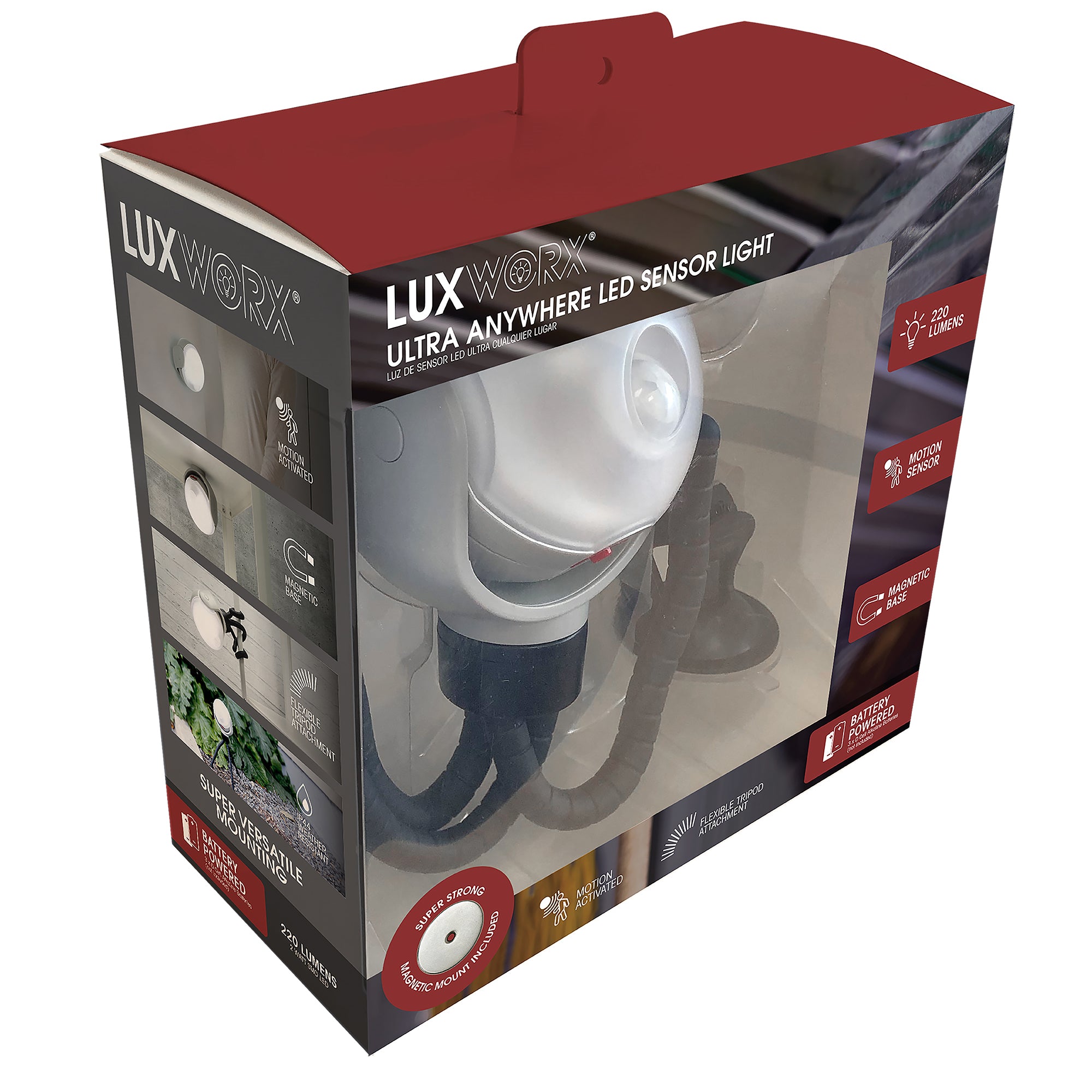 LUXWORX Weather Resistant Battery Powered Motion Sensor Light w/ Flexible Tripod