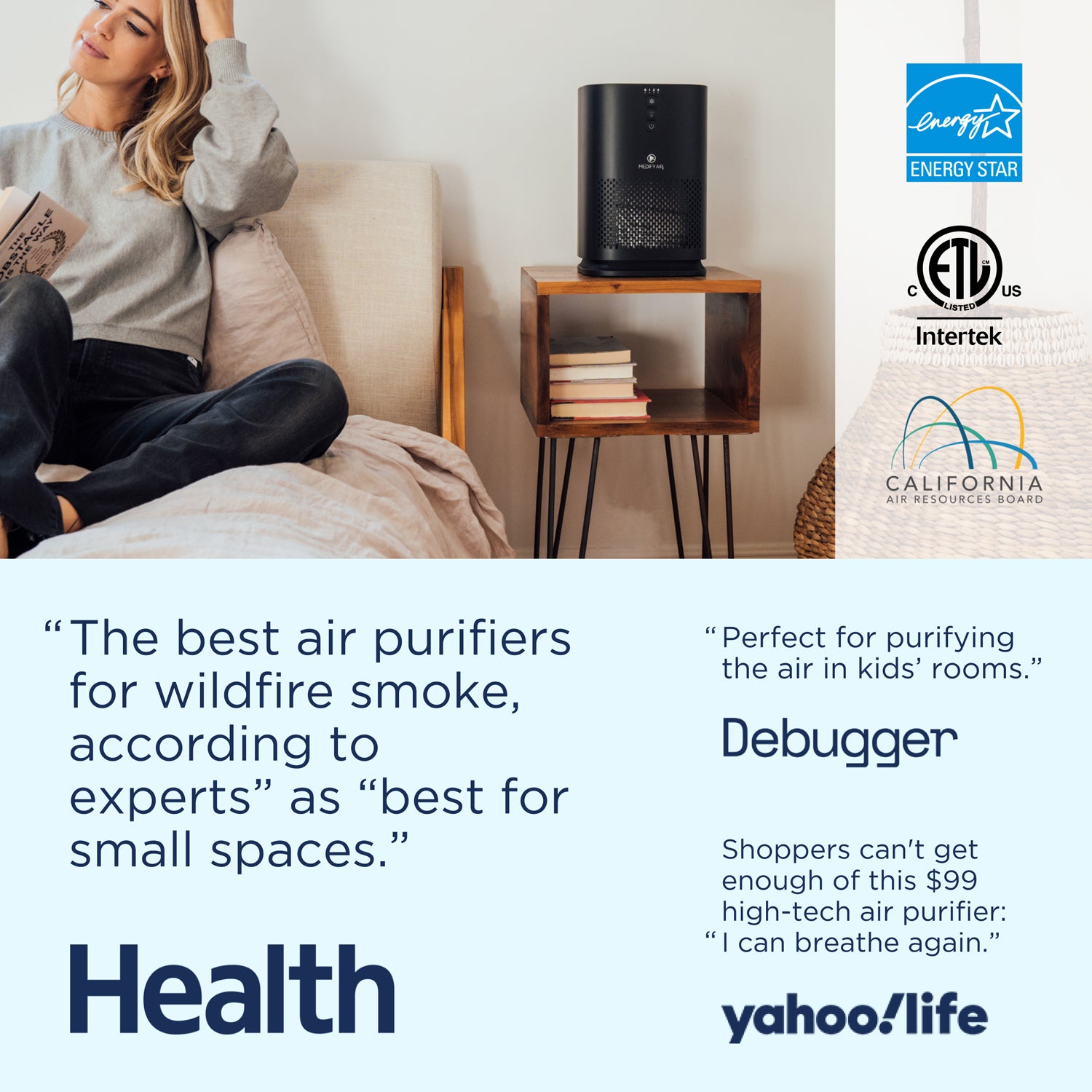 Medify Air MA-14 Compact Tabletop Home Air Purifier with HEPA Replacement Filter