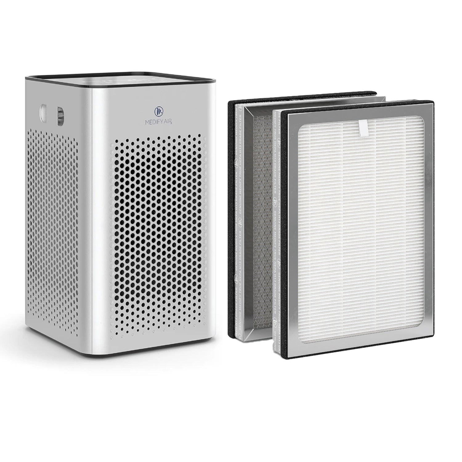 Medify Air Table Top Air Purifier, Silver and HEPA Replacement Filters (2 Pack)