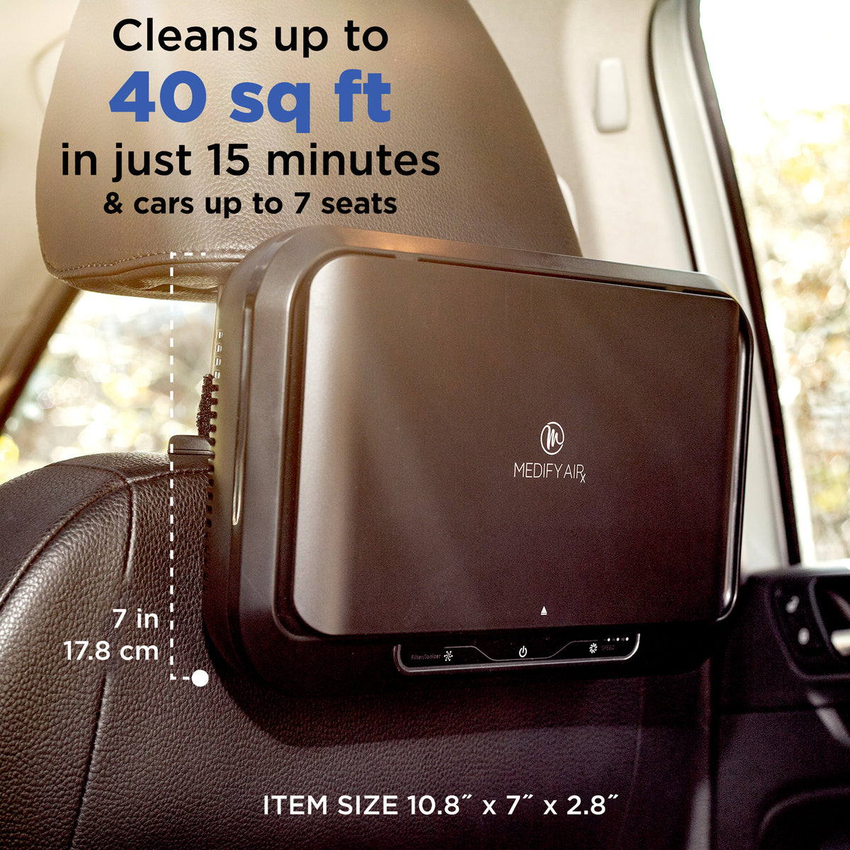 Medify Air Compact Portable 3 Speed 40 Sq Ft Car Air Purifier ,Blk(Open Box)