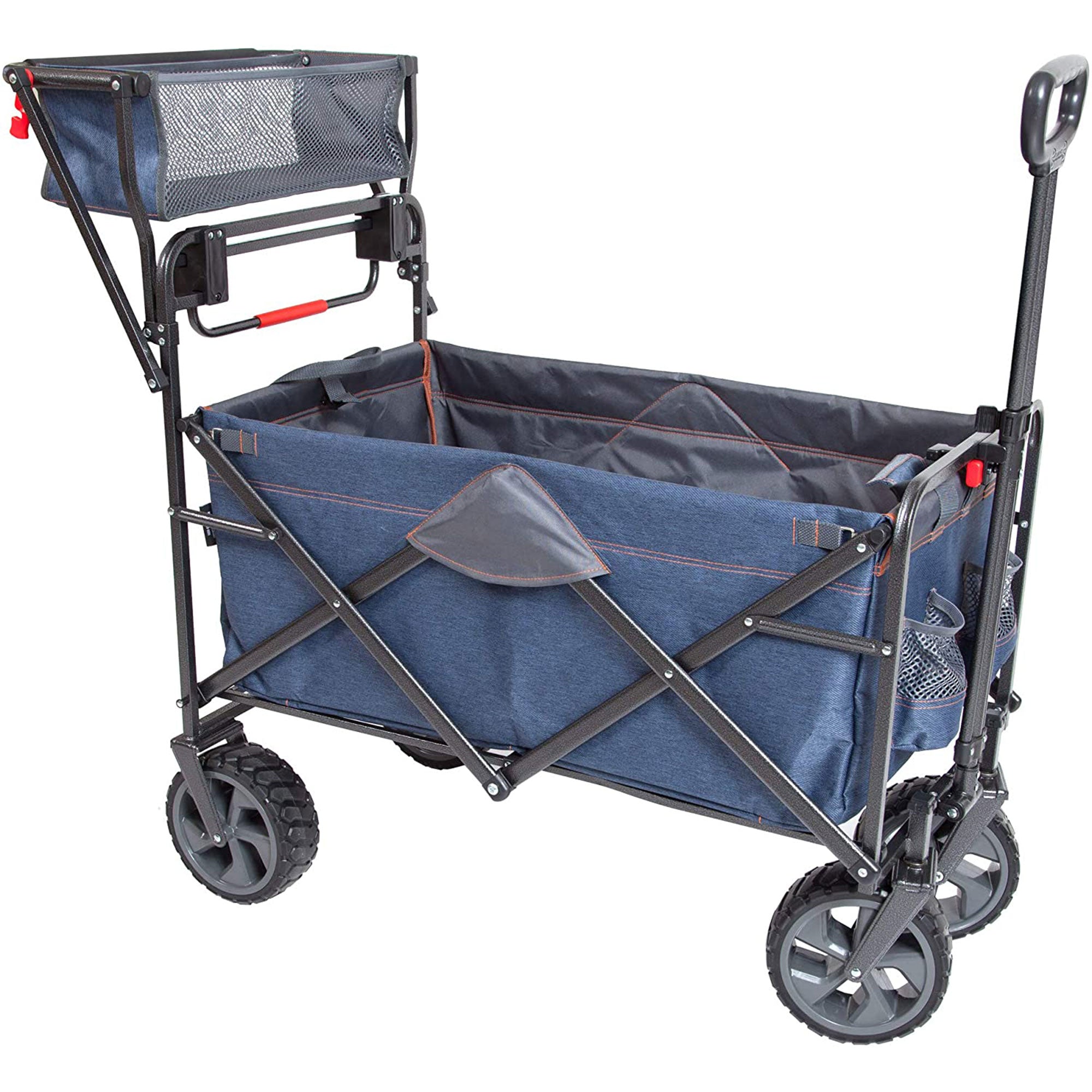 Mac Sports Collapsible Folding Heavy Duty Push Pull Utility Cart Wagon, Blue - VMInnovations