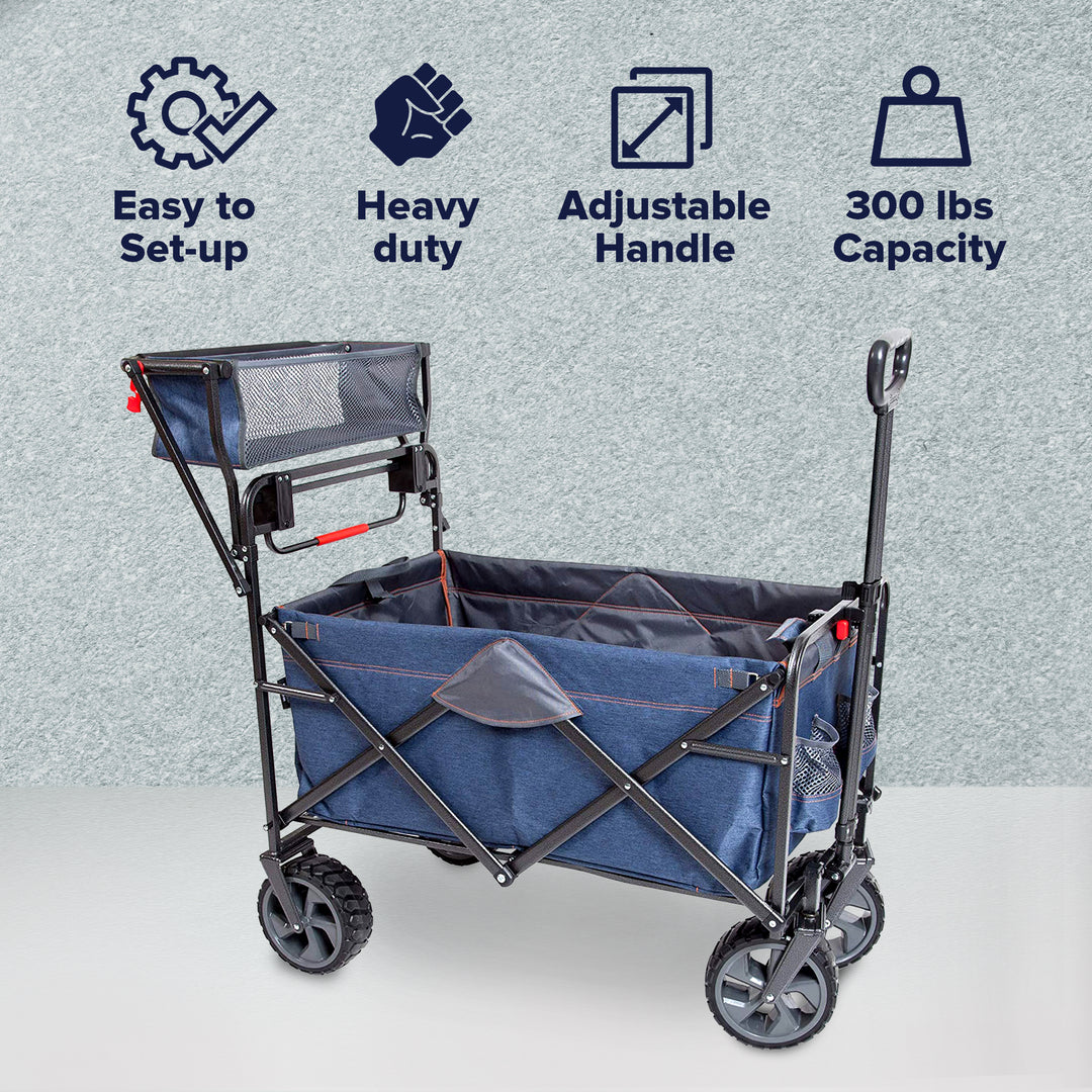 Mac Sports Collapsible Folding Heavy Duty Push Pull Utility Cart Wagon, Blue - VMInnovations