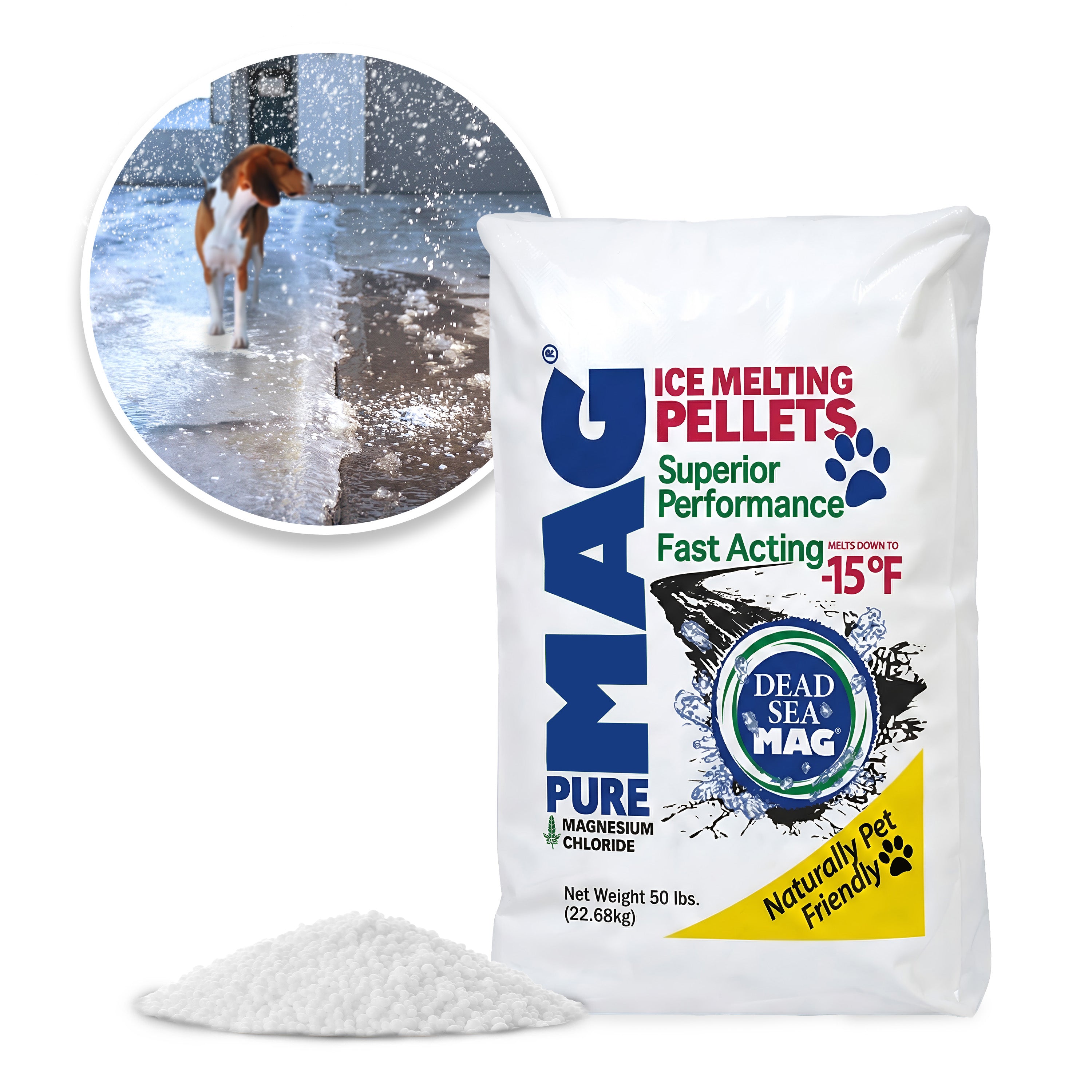 Snow Joe Ice Melting Pellets, Dead Sea Magnesium Chloride Snow Melt, 50 lb Bag