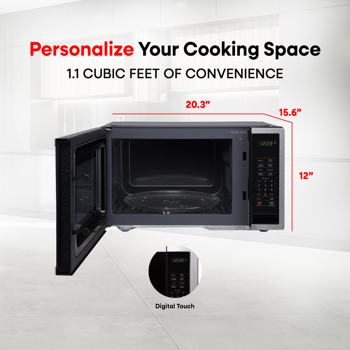 1000 Watt 1.1 Cubic Feet Digital Touch Countertop Microwave, Silver (Open Box) - VMInnovations