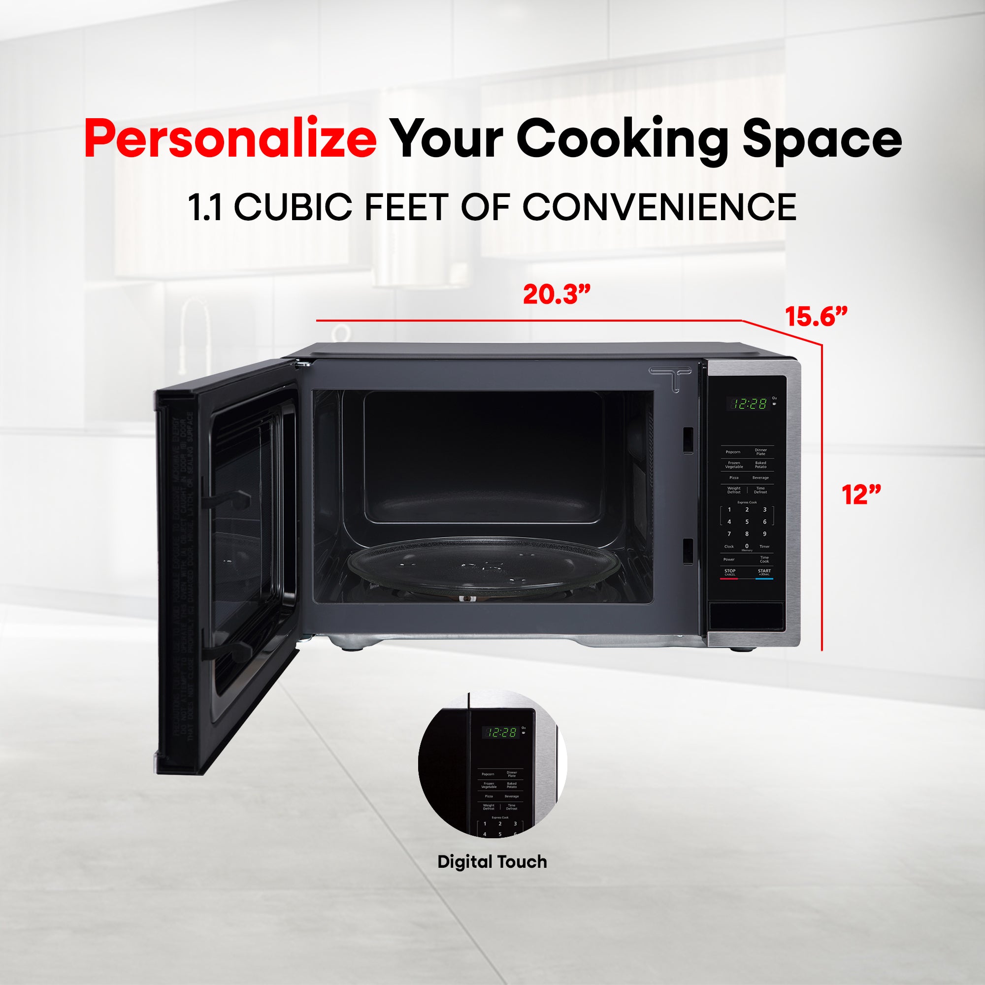 Magic Chef 1000 Watt 1.1 Cubic Feet Digital Touch Microwave, Silver (Damaged) - VMInnovations