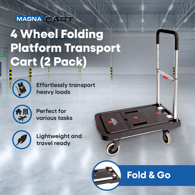 Magna Cart FF 4 Wheel Folding Platform Transport Cart Supports 300 lbs, (2 Pack)