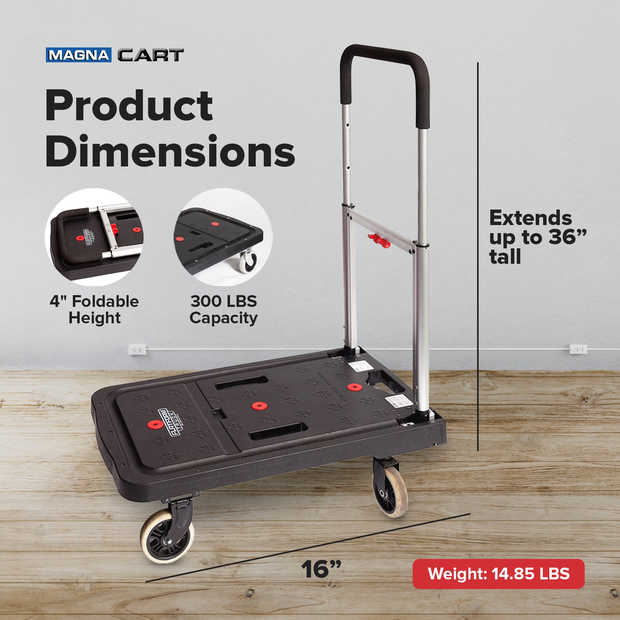 Magna Cart FF 4 Wheel Folding Platform Transport Cart with 300 Pound Capacity - VMInnovations